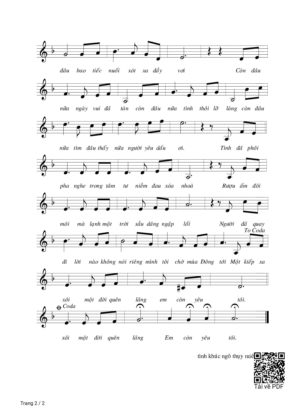 Page 2 of Sheet music PDF Một đời quên lãng - Ngô Thụy Miên