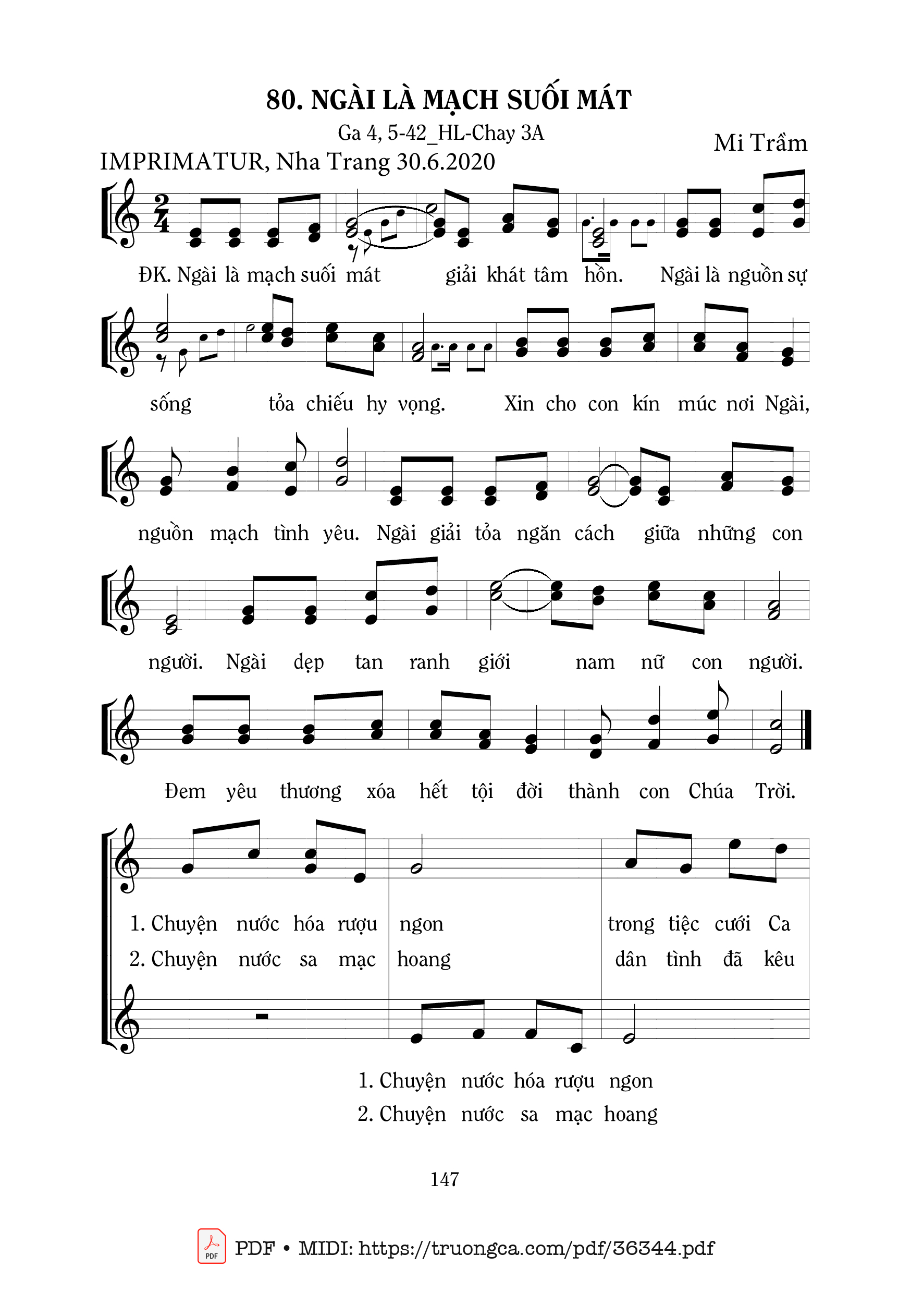 Page 1 of Sheet music PDF Ngài Là Mạch Suối Mát - Mi Trầm