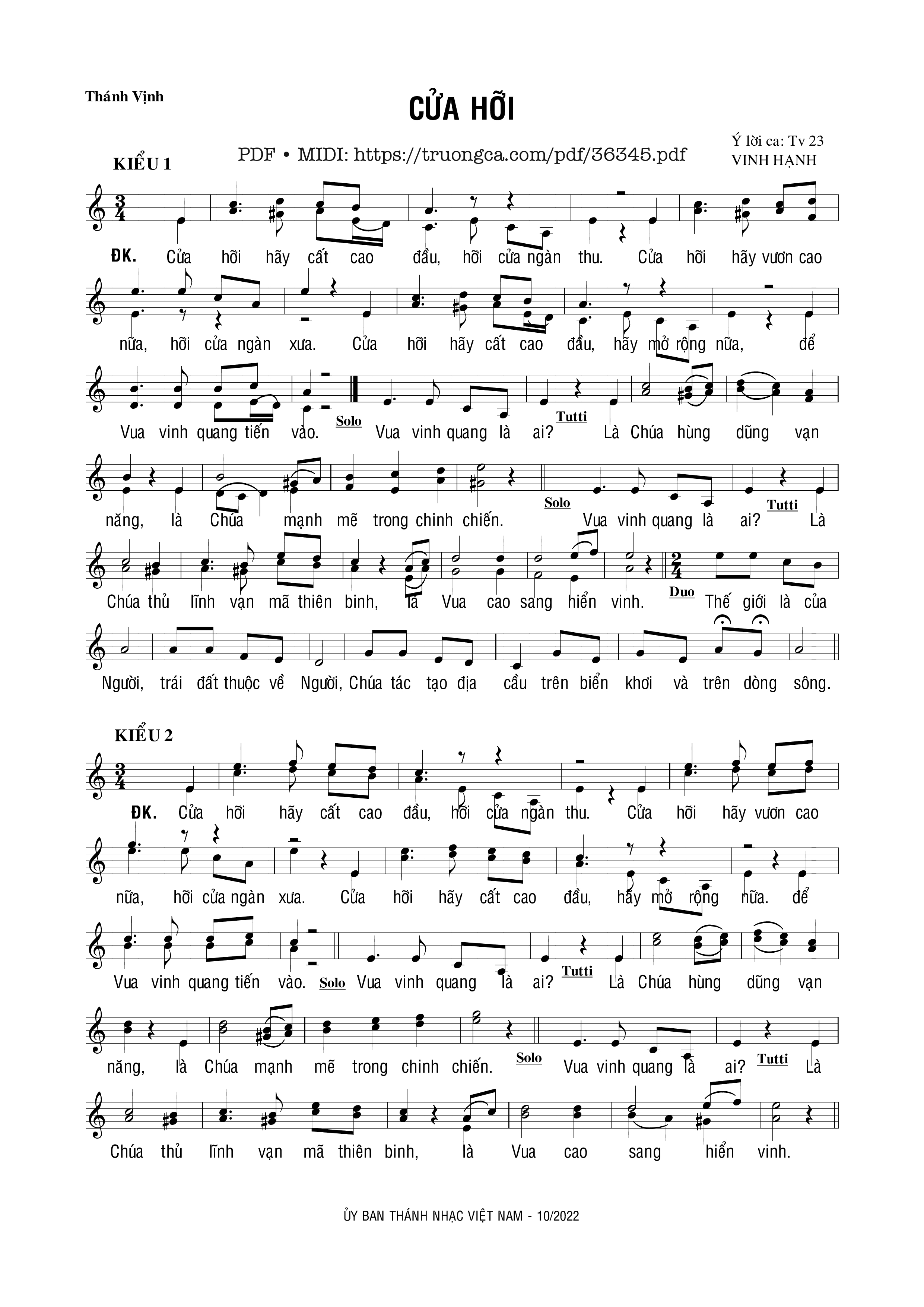 Page 1 of Sheet music PDF Cửa Hỡi - Vinh Hạnh