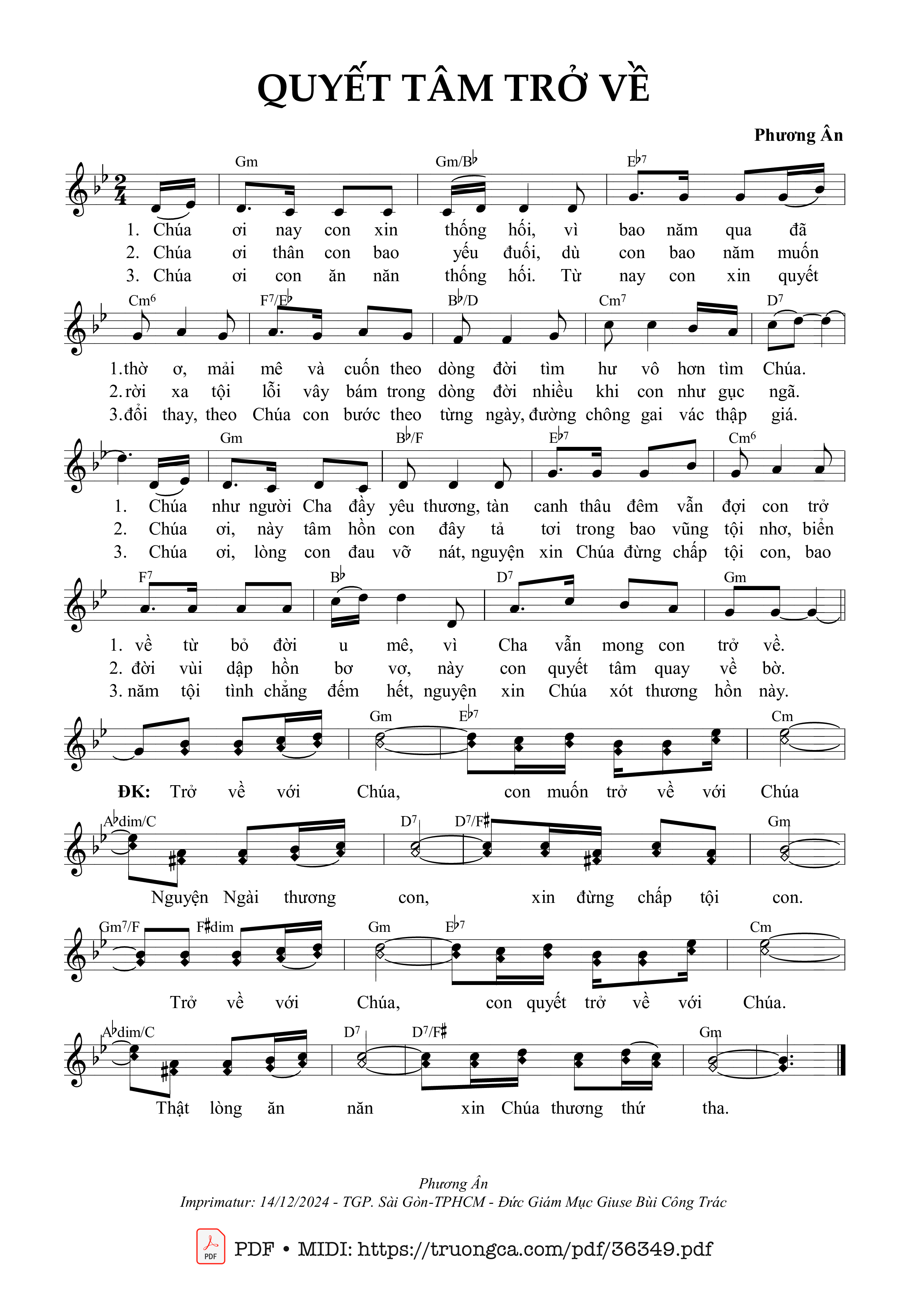 Page 1 of Sheet music PDF Quyết Tâm Trở Về - Phương Ân