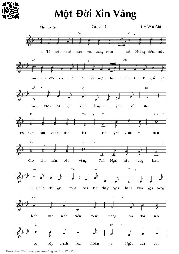 Page 1 of Sheet music PDF Yêu thương muộn màng - Lm. Văn Chi