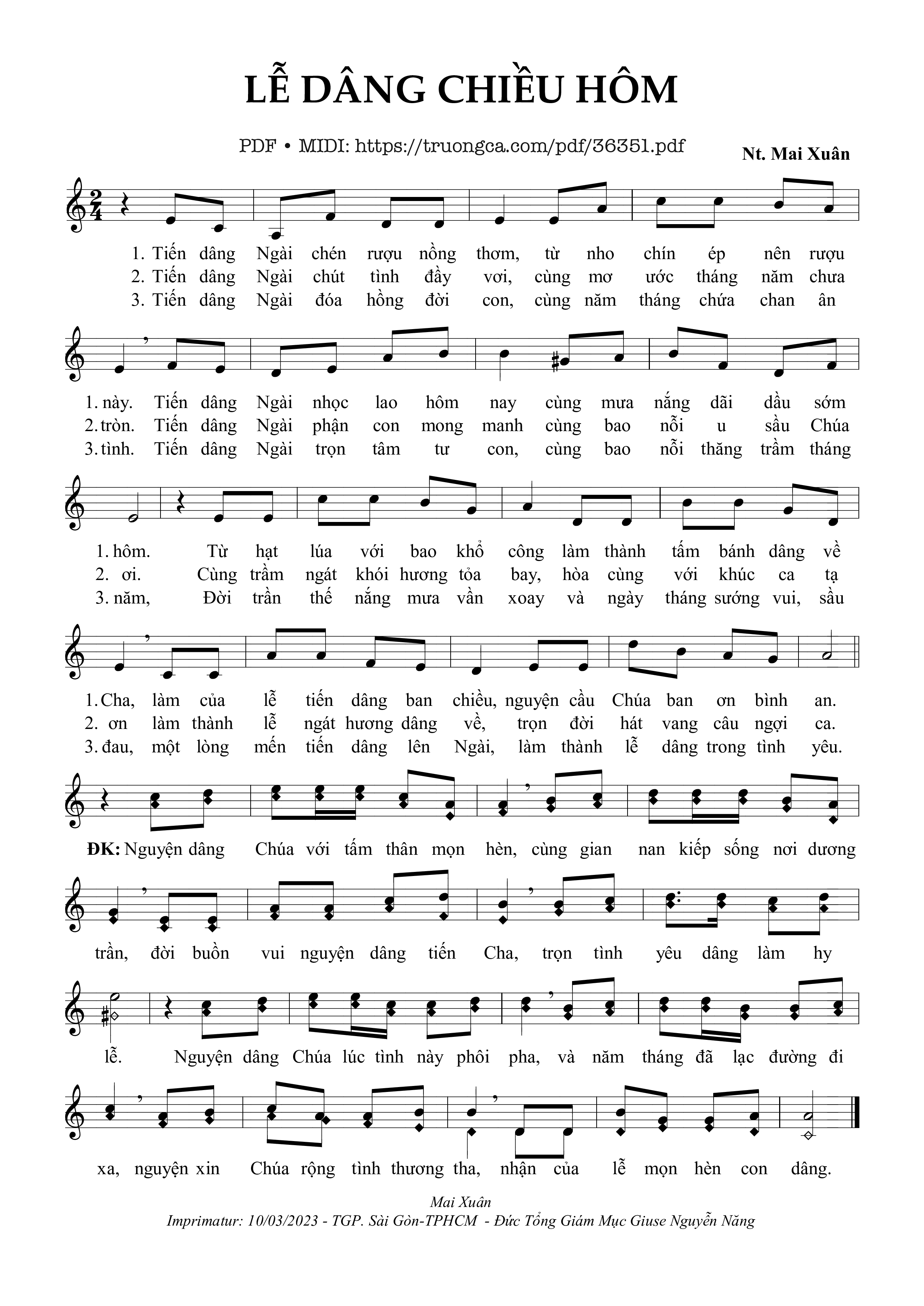 Page 1 of Sheet music PDF Lễ Dâng Chiều Hôm - Mai Xuân