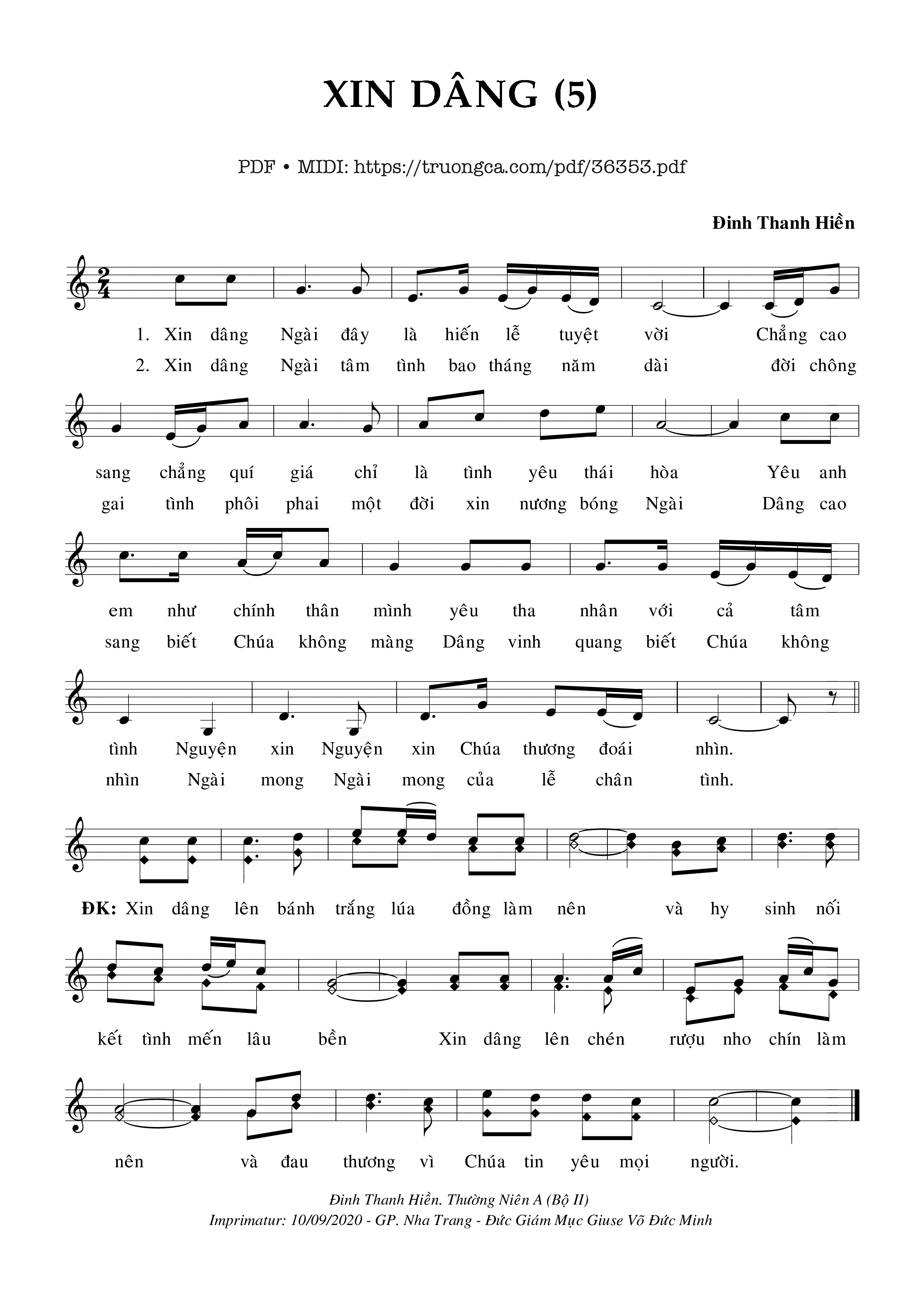 Page 1 of Sheet music PDF Xin Dâng 5 - Đinh Thanh Hiền