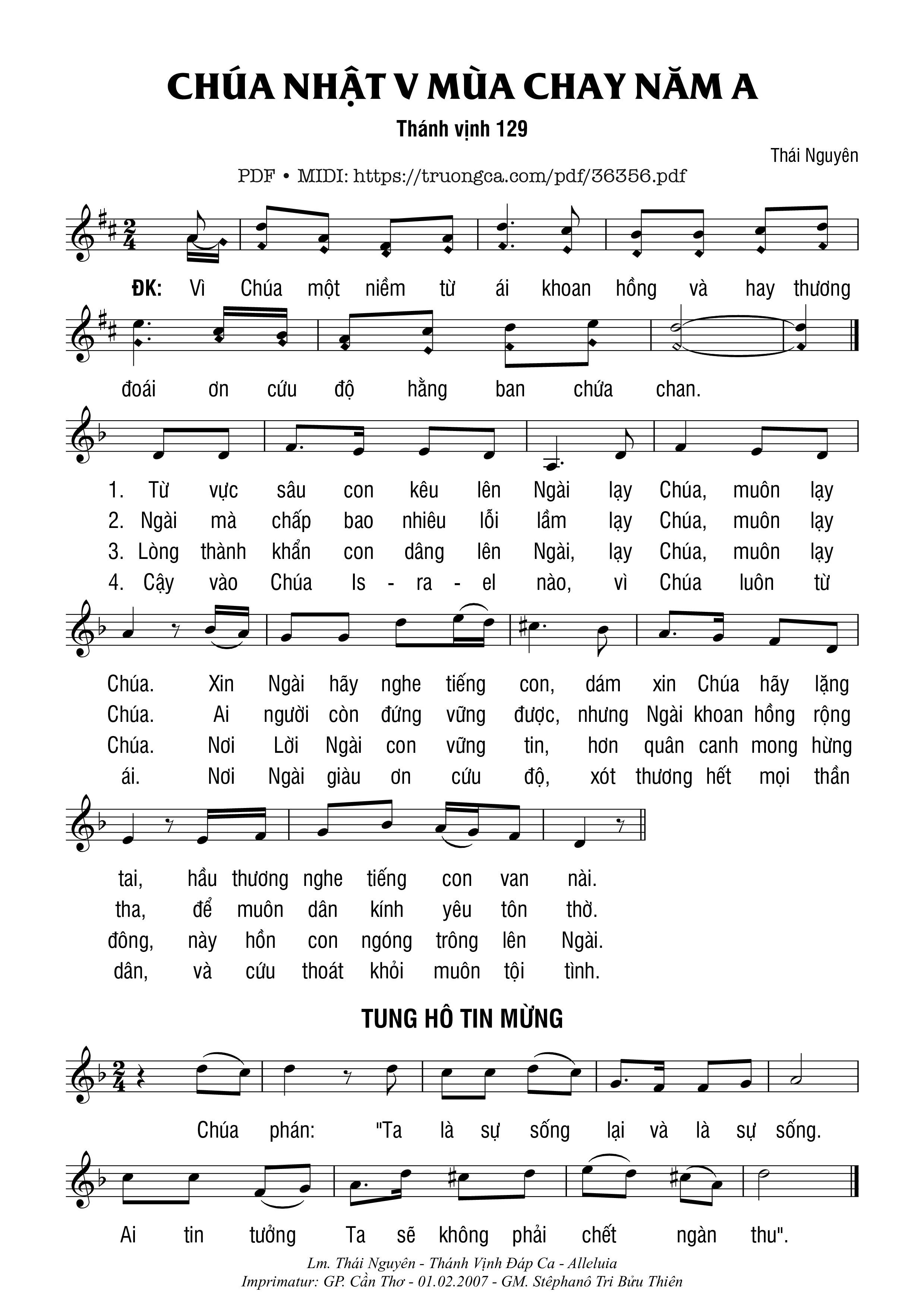 Page 1 of Sheet music PDF Thánh Vịnh 129, Chúa Nhật 5A Mùa Chay - Thái Nguyên
