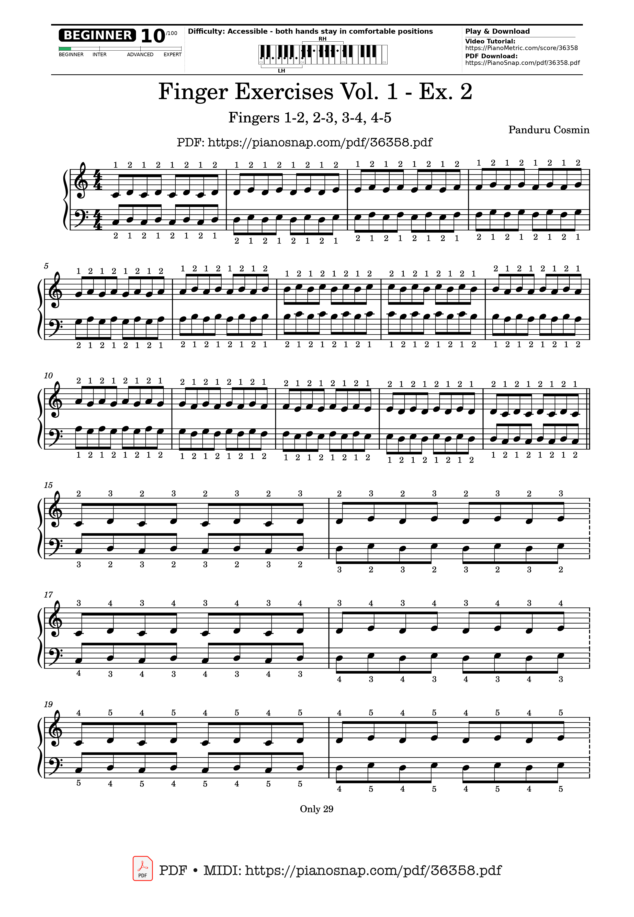 Page 1 of Sheet music PDF Finger Exercises - Vol. 1 - Ex. 2 Piano - Panduru Cosmin