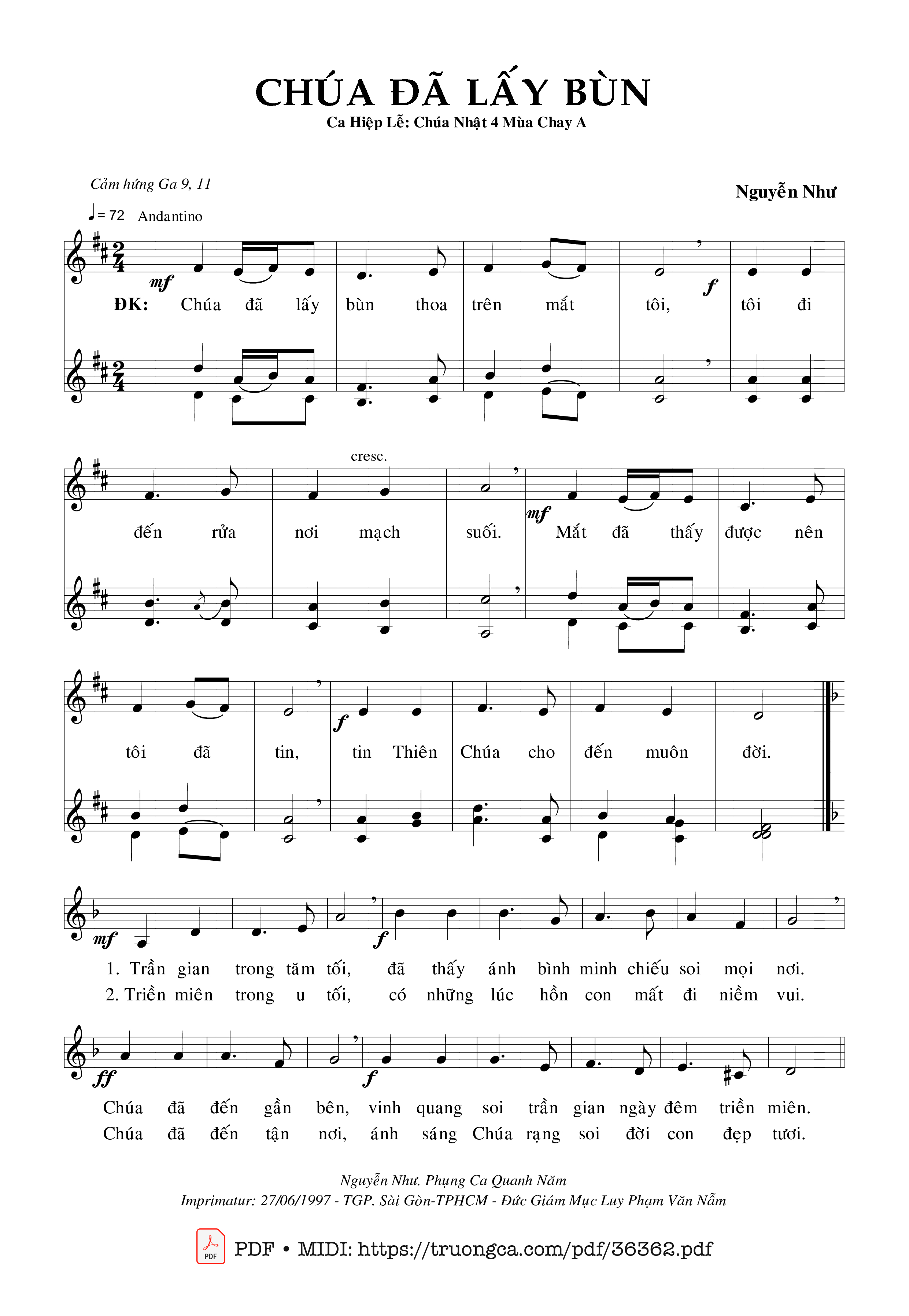 Page 1 of Sheet music PDF Chúa Đã Lấy Bùn - Nguyễn Như