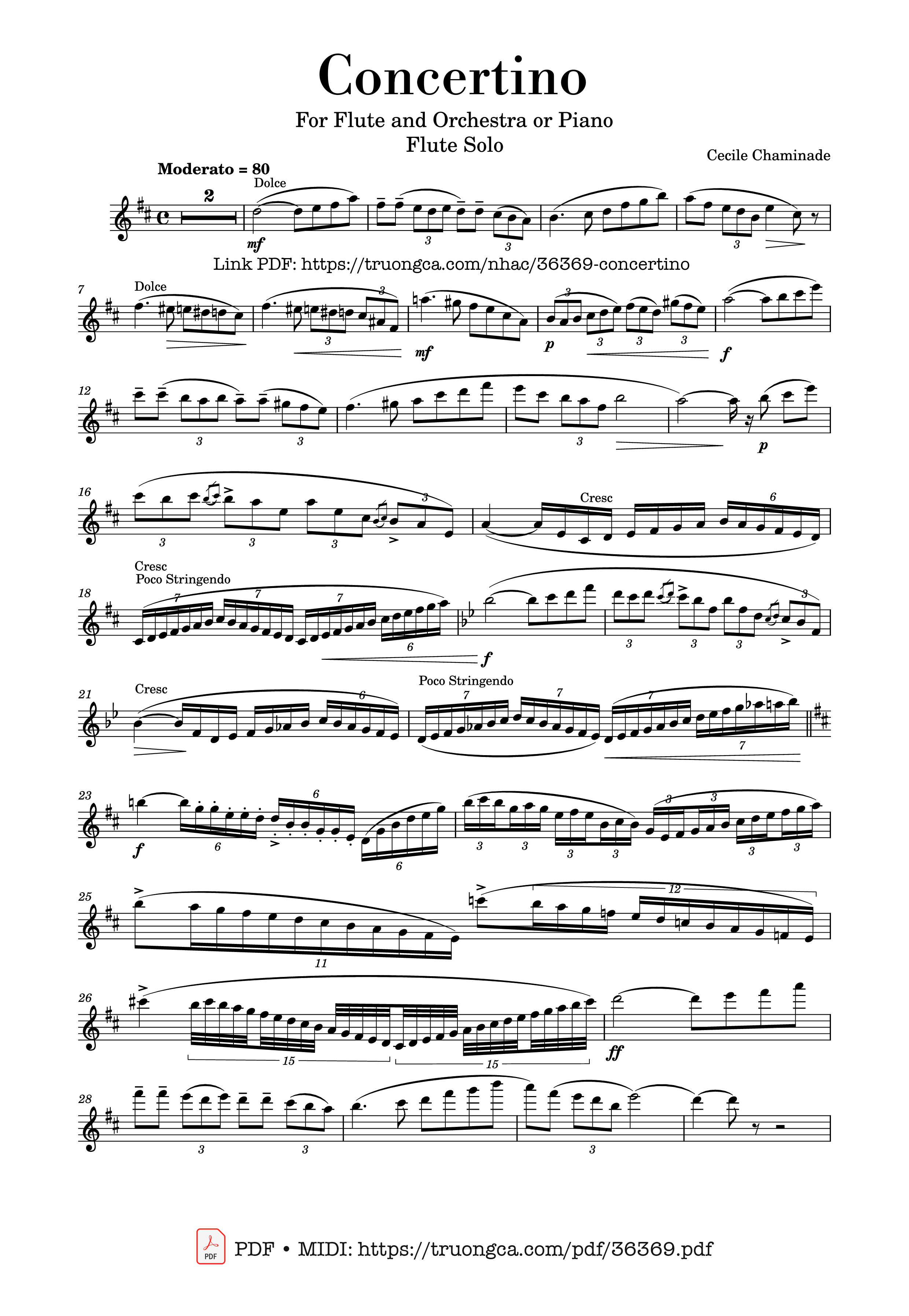 Page 1 of Sheet music PDF Concertino for Flute Op.107 - Cecile Chaminade