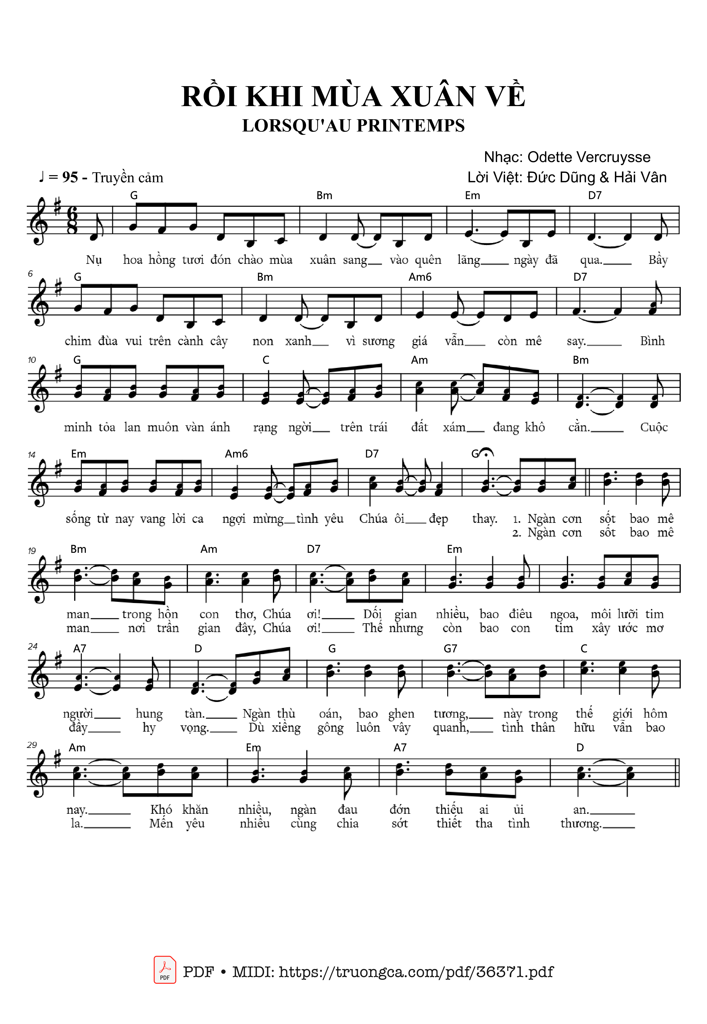 Page 1 of Sheet music PDF Rồi khi mùa xuân về (Lorsqu