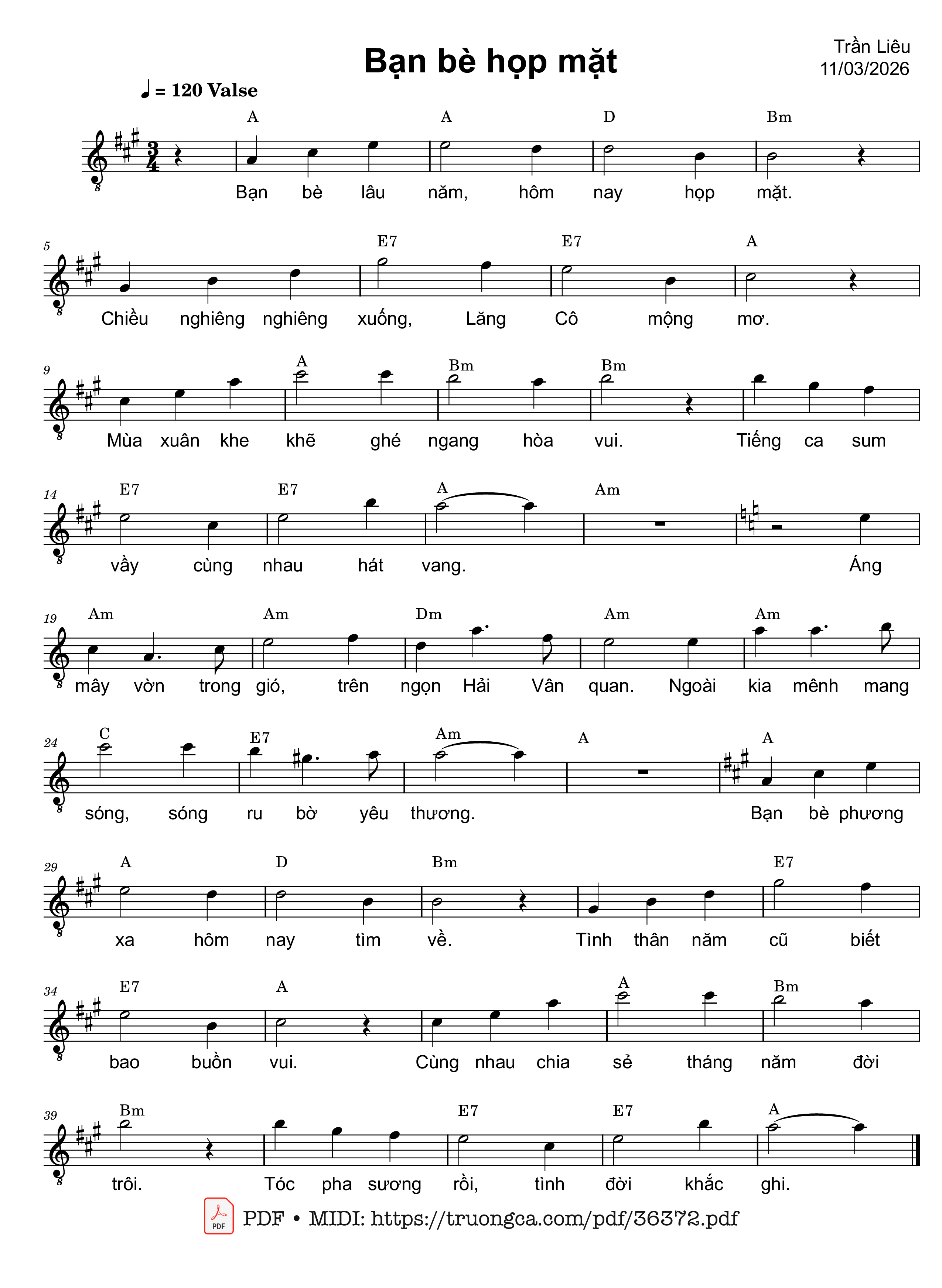 Page 1 of Sheet music PDF Bạn bè họp mặt - Trần Liêu