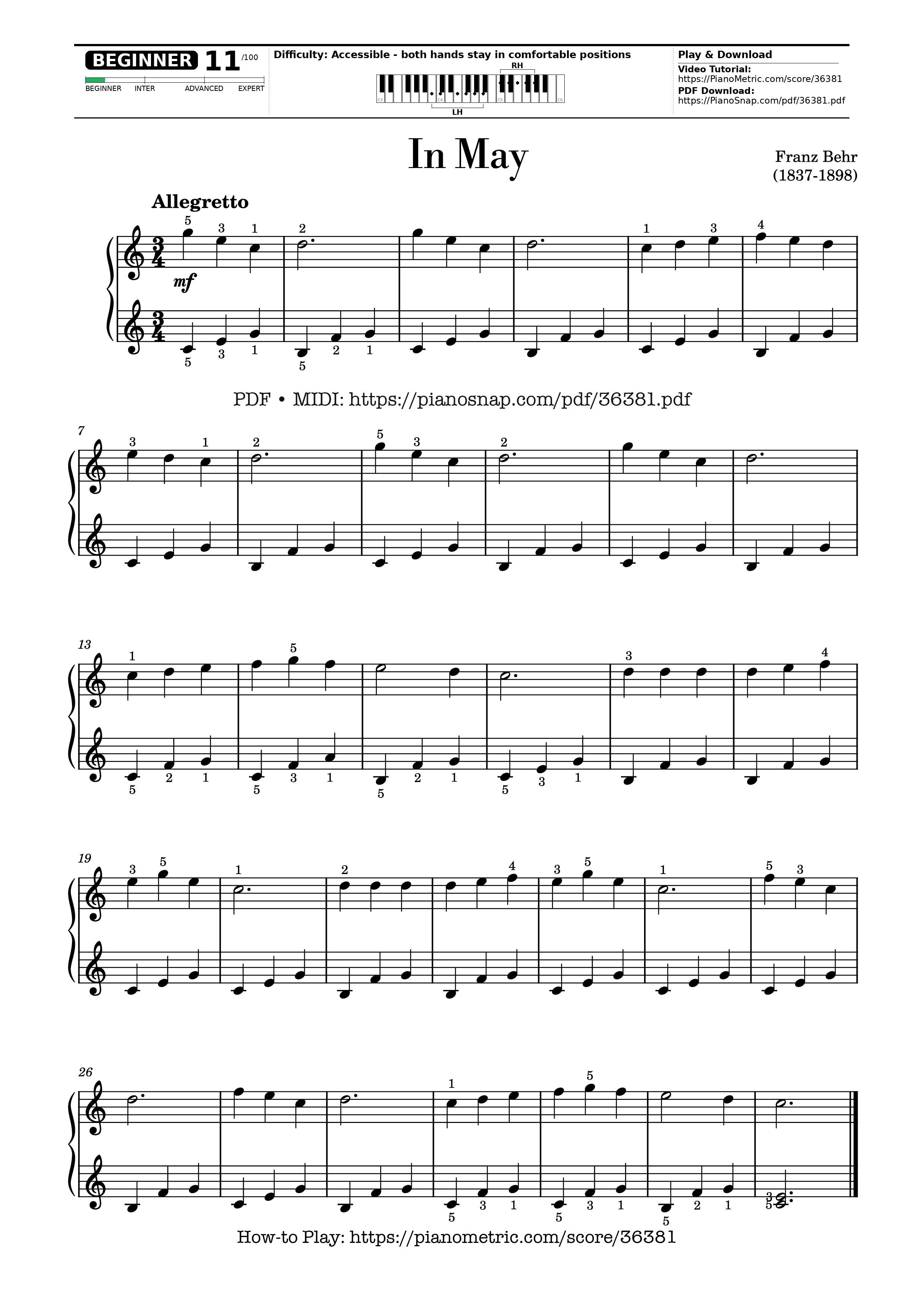 Page 1 of Sheet music PDF Piano In May - Franz Behr - Franz Behr