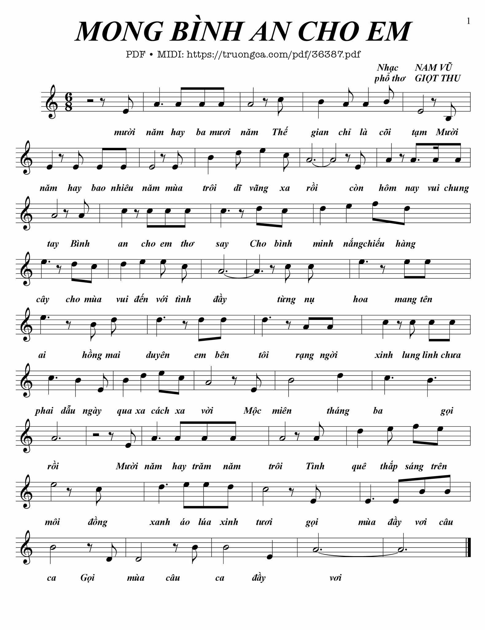 Page 1 of Sheet music PDF Mong bình an cho em - Vũ Văn Nam