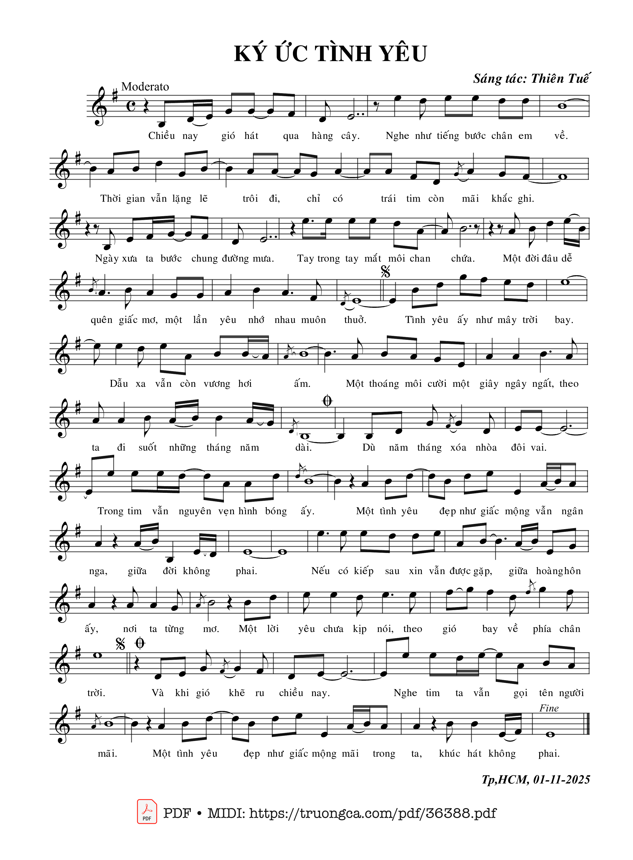 Page 1 of Sheet music PDF Ký ức tình yêu - Thiên Tuế