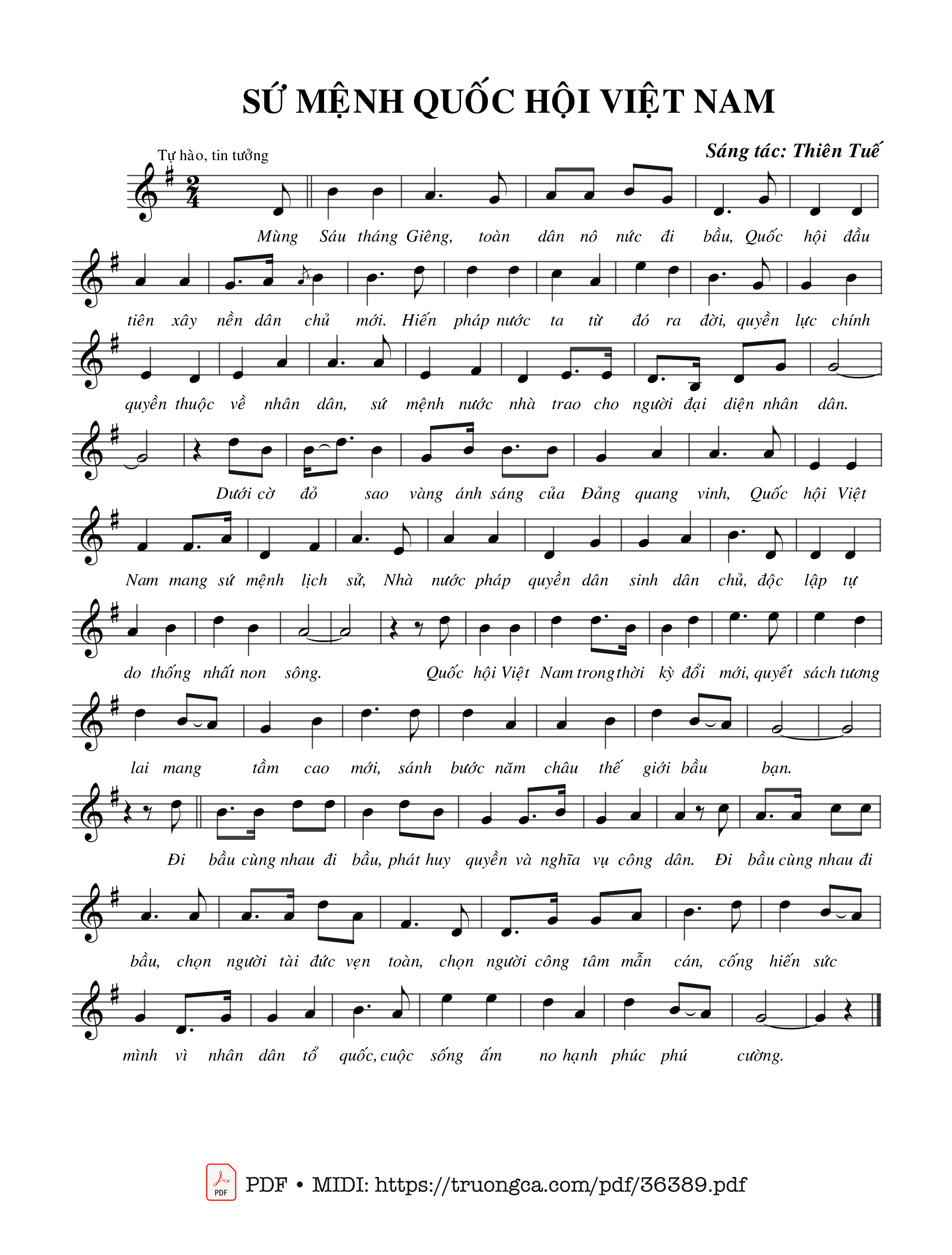 Page 1 of Sheet music PDF Sứ mệnh Quốc hội Việt Nam - Thiên Tuế