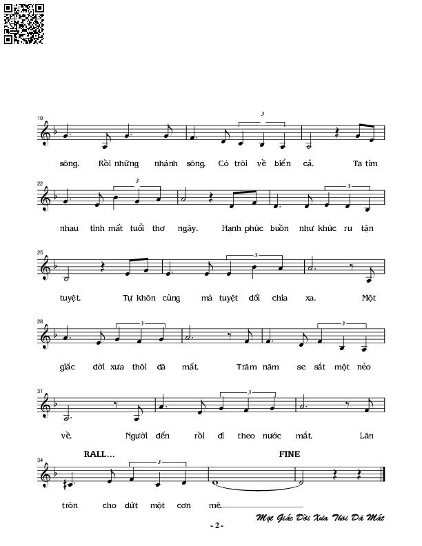 Page 2 of Sheet music PDF Một giấc đời xưa thôi đã mất - Nguyễn Đình Phùng