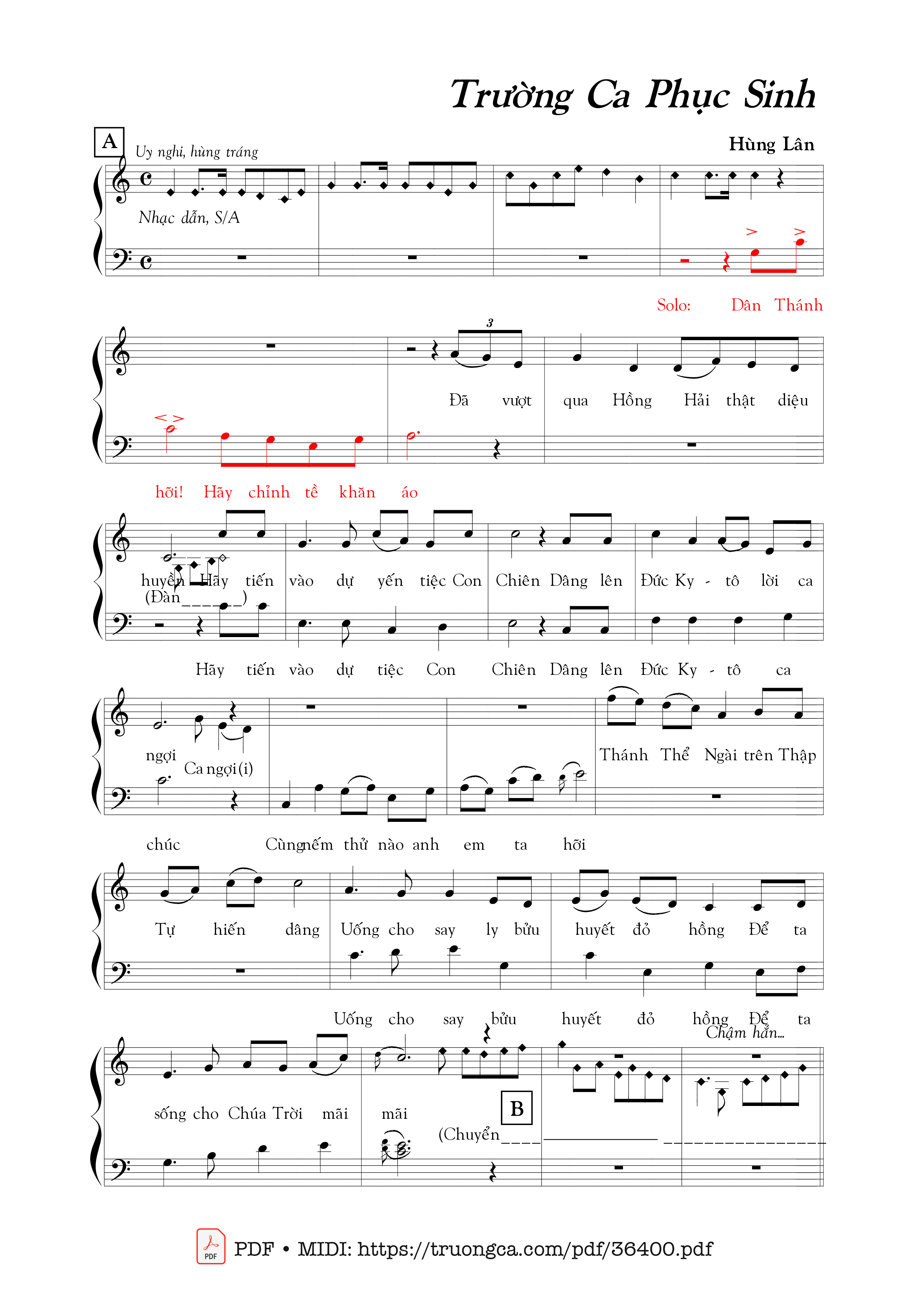 Page 1 of Sheet music PDF Trường Ca Phục Sinh - Hùng Lân