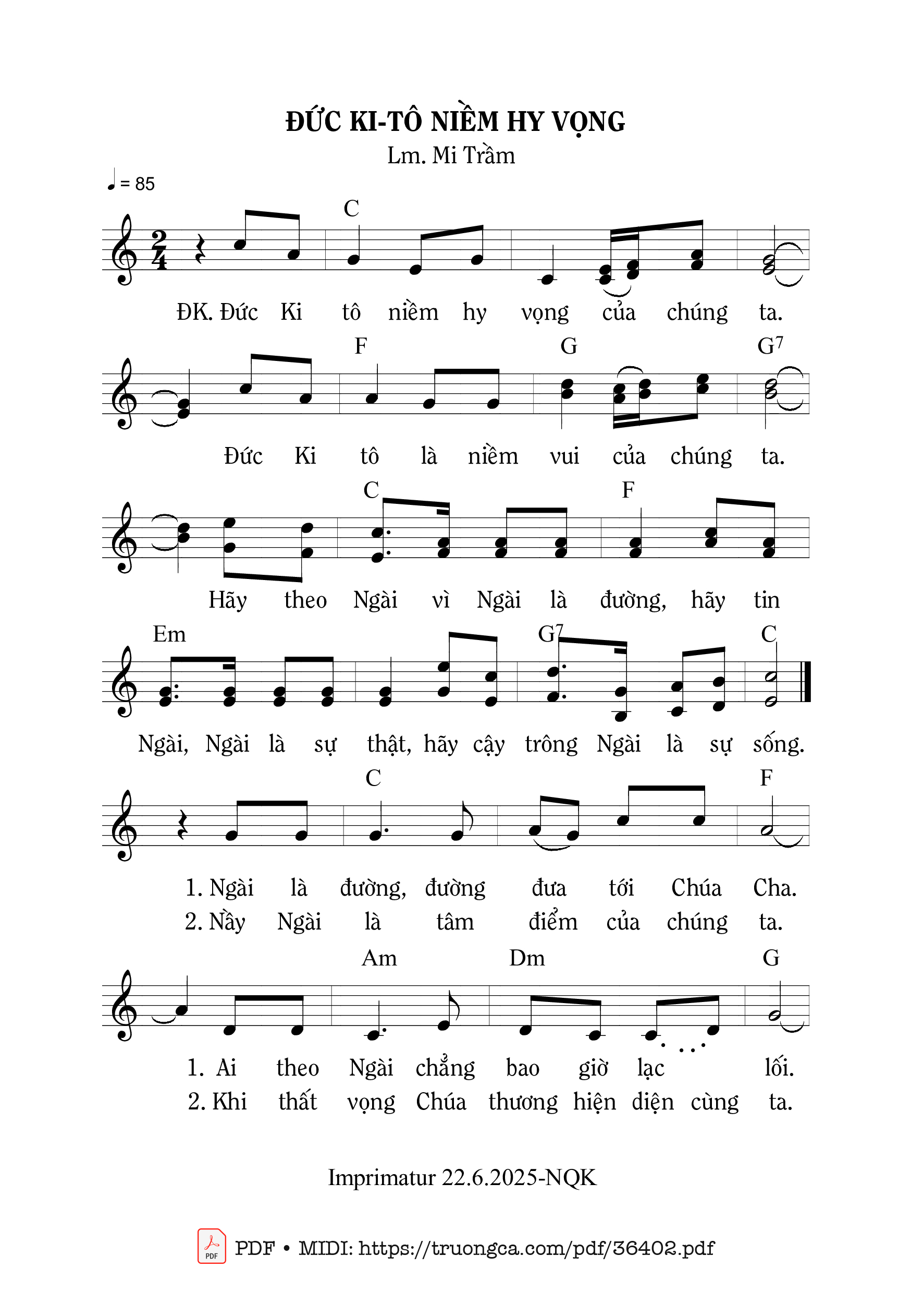 Page 1 of Sheet music PDF Đức Ki-Tô Niềm Hy Vọng - Mi Trầm