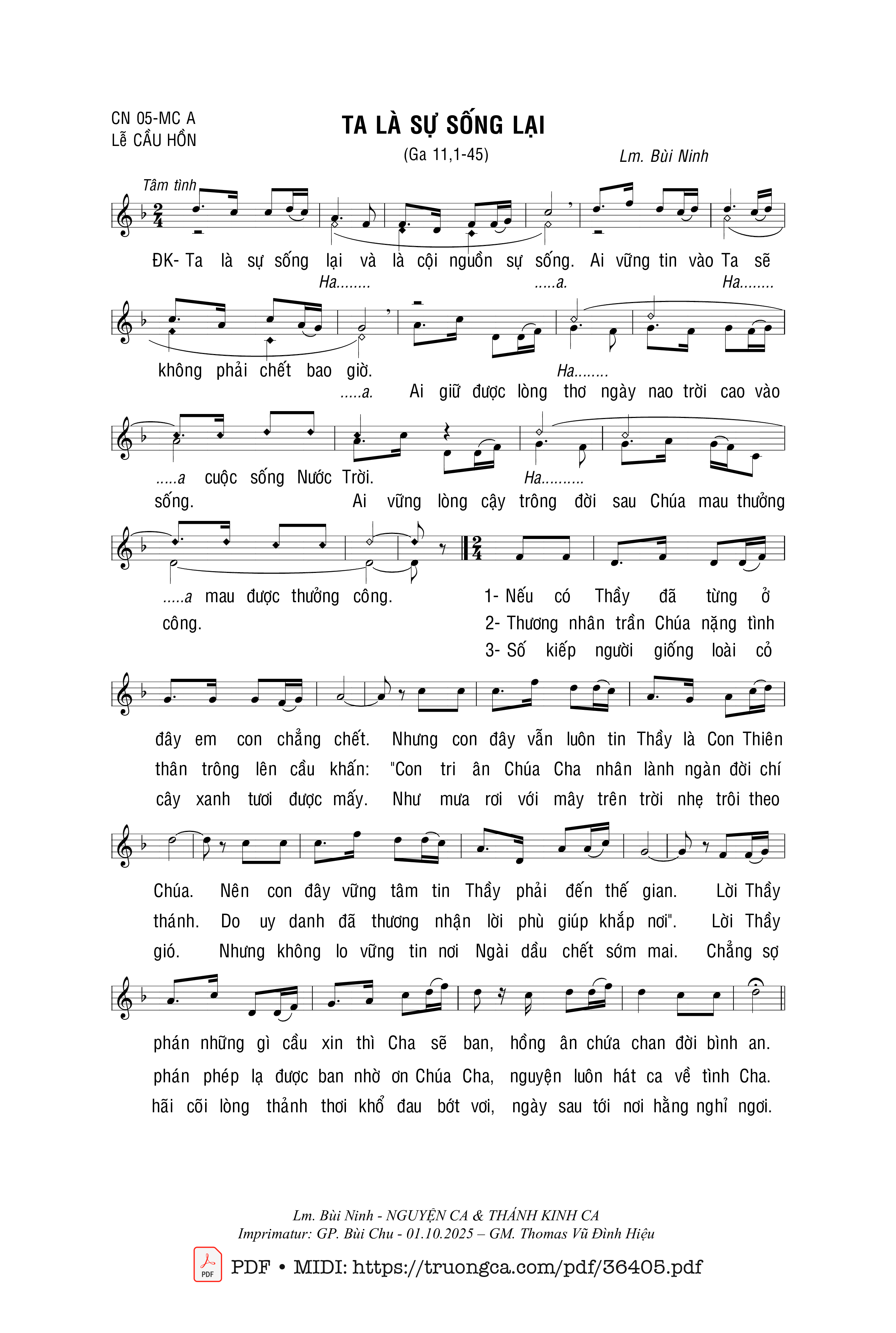 Page 1 of Sheet music PDF Ta Là Sự Sống Lại - Bùi Ninh