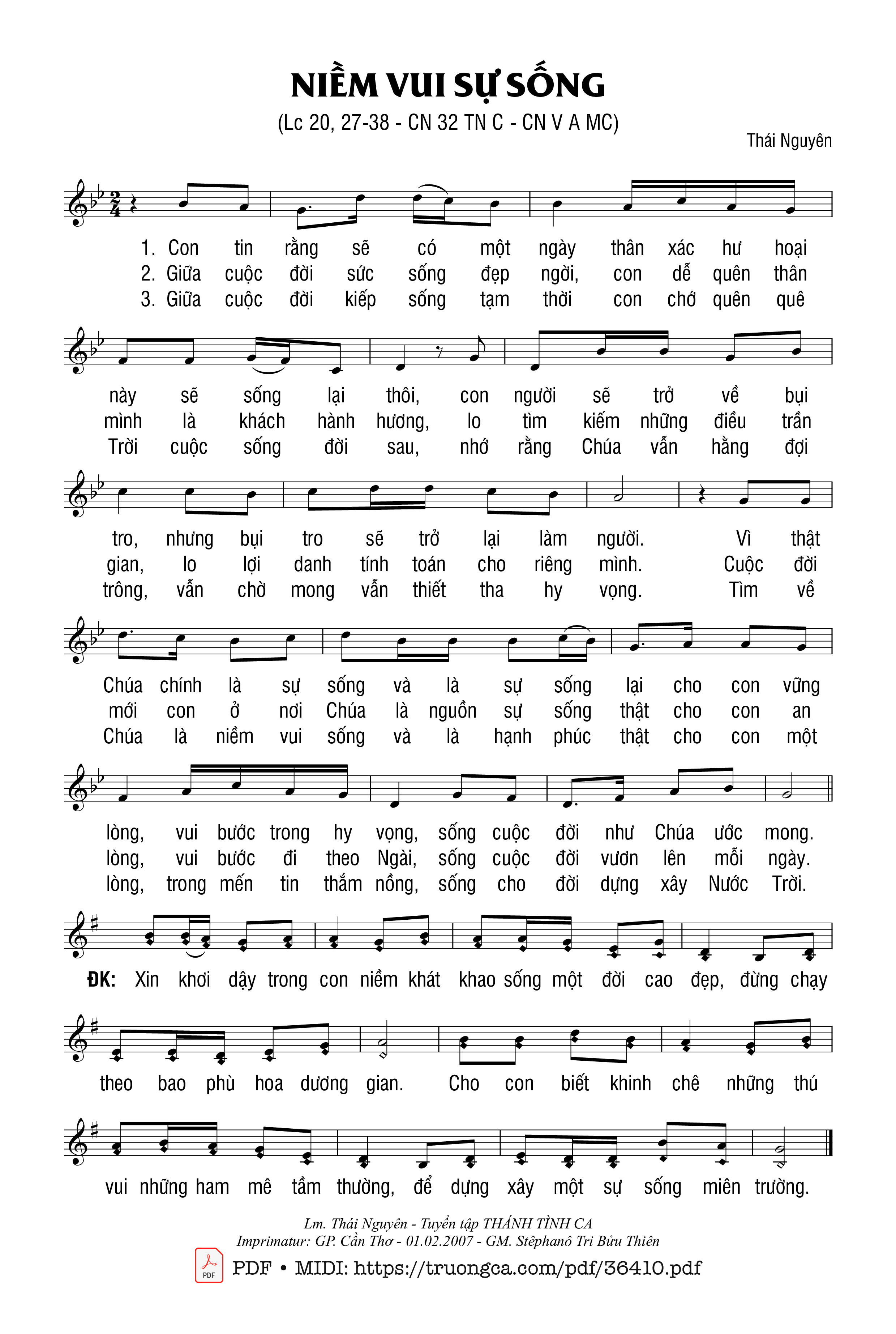 Page 1 of Sheet music PDF Niềm Vui Sự Sống - Thái Nguyên