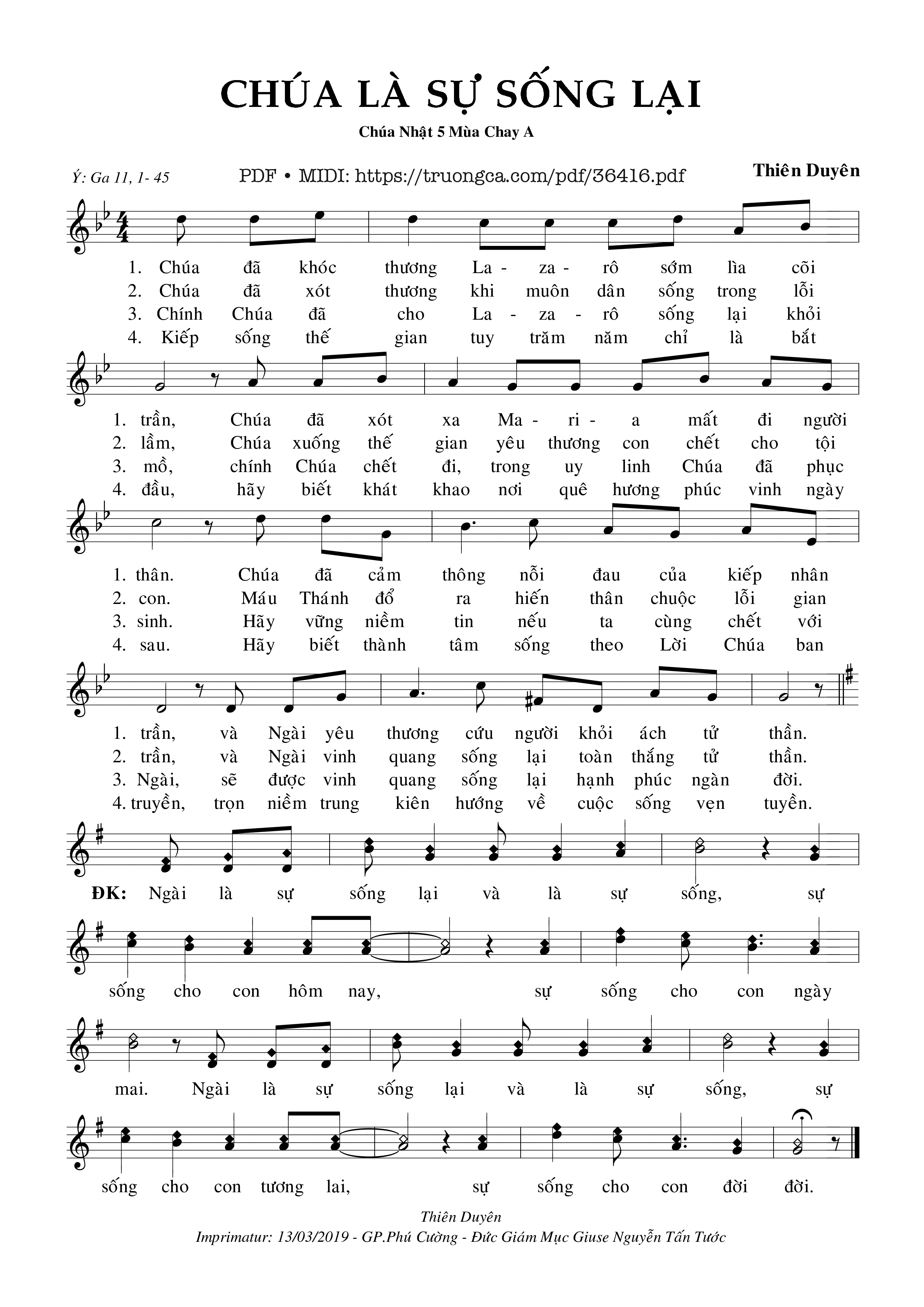 Page 1 of Sheet music PDF Chúa Là Sự Sống Lại - Thiên Duyên