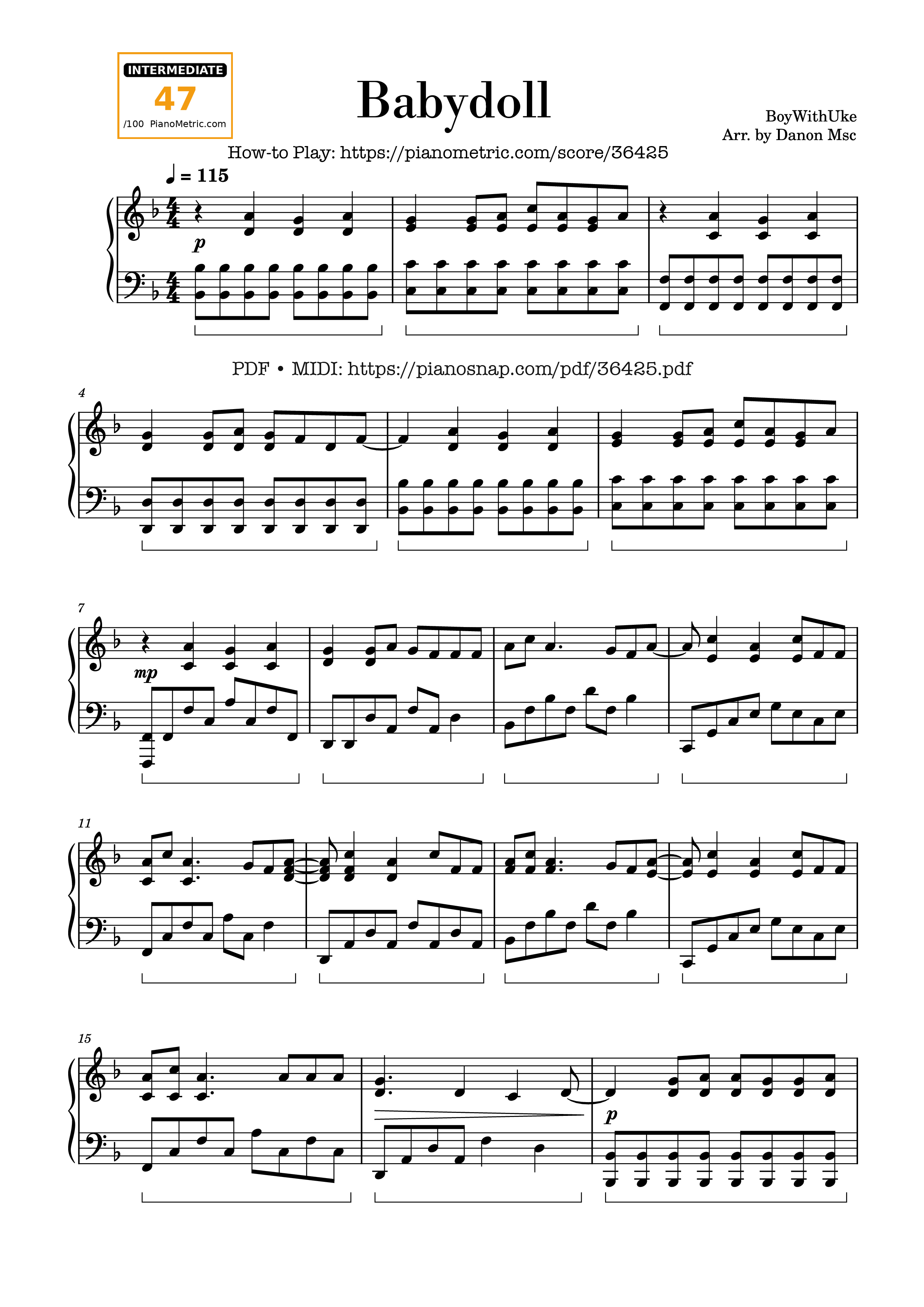 Page 1 of Sheet music PDF Piano Babydoll (Full Piano Cover) - BoyWithUke