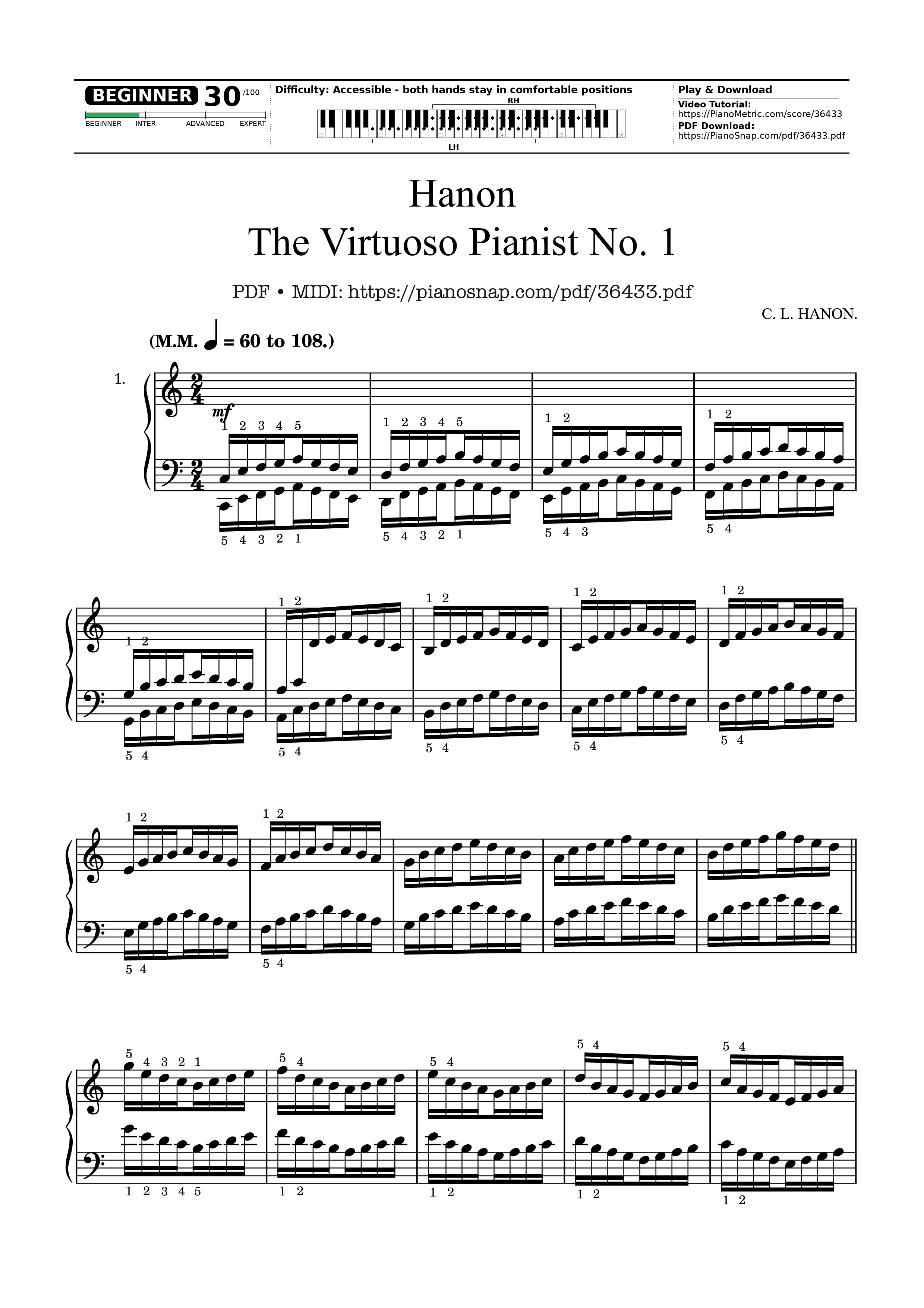 Page 1 of Sheet music PDF Hanon - The Virtuoso Pianist No. 1 - Charles-Louis Hanon