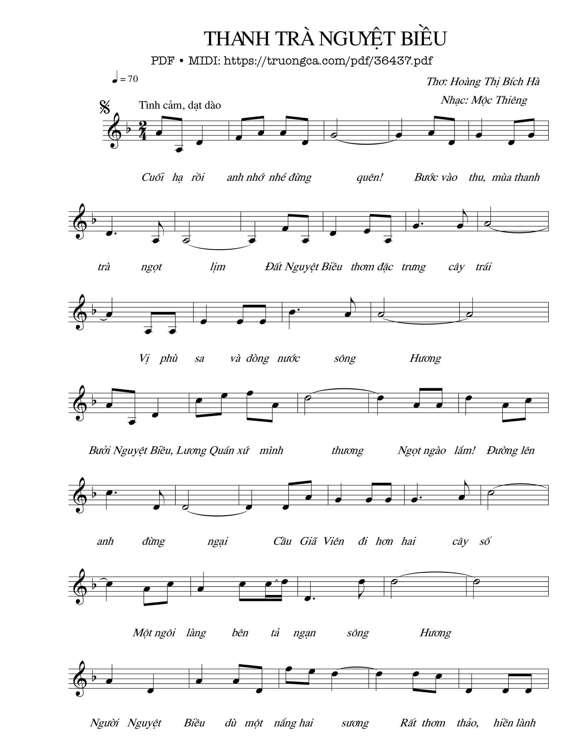 Page 1 of Sheet music PDF Thanh trà Nguyệt Biều - Mộc Thiêng