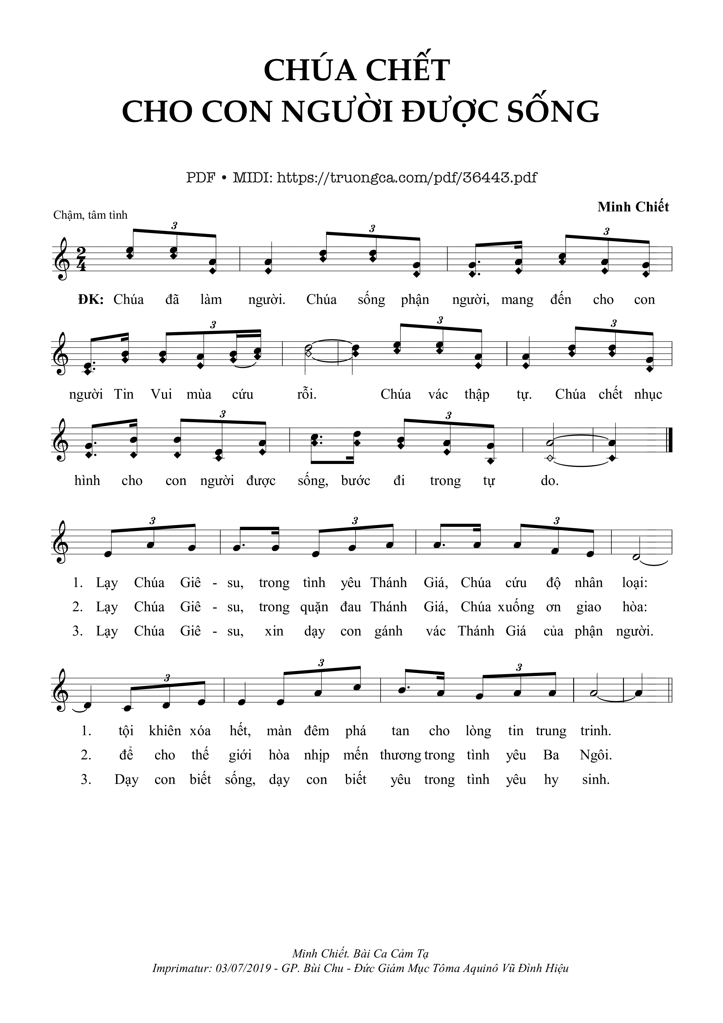 Page 1 of Sheet music PDF Chúa Chết Cho Con Người Được Sống - Minh Chiết