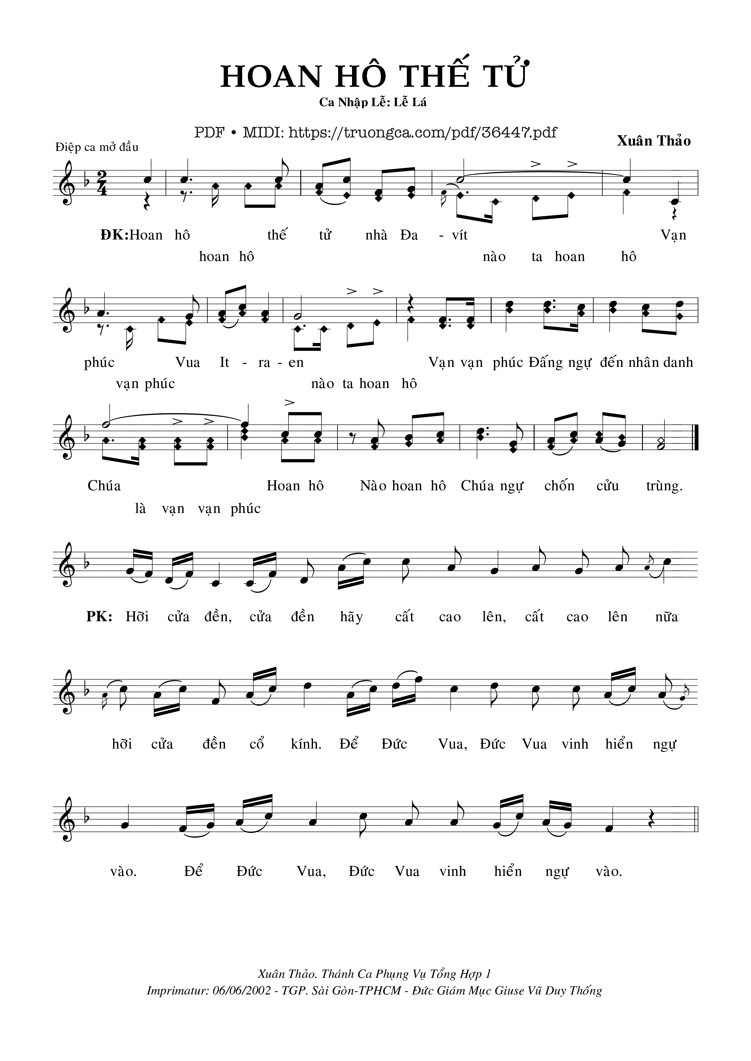 Page 1 of Sheet music PDF Hoan Hô Thế Tử - Xuân Thảo