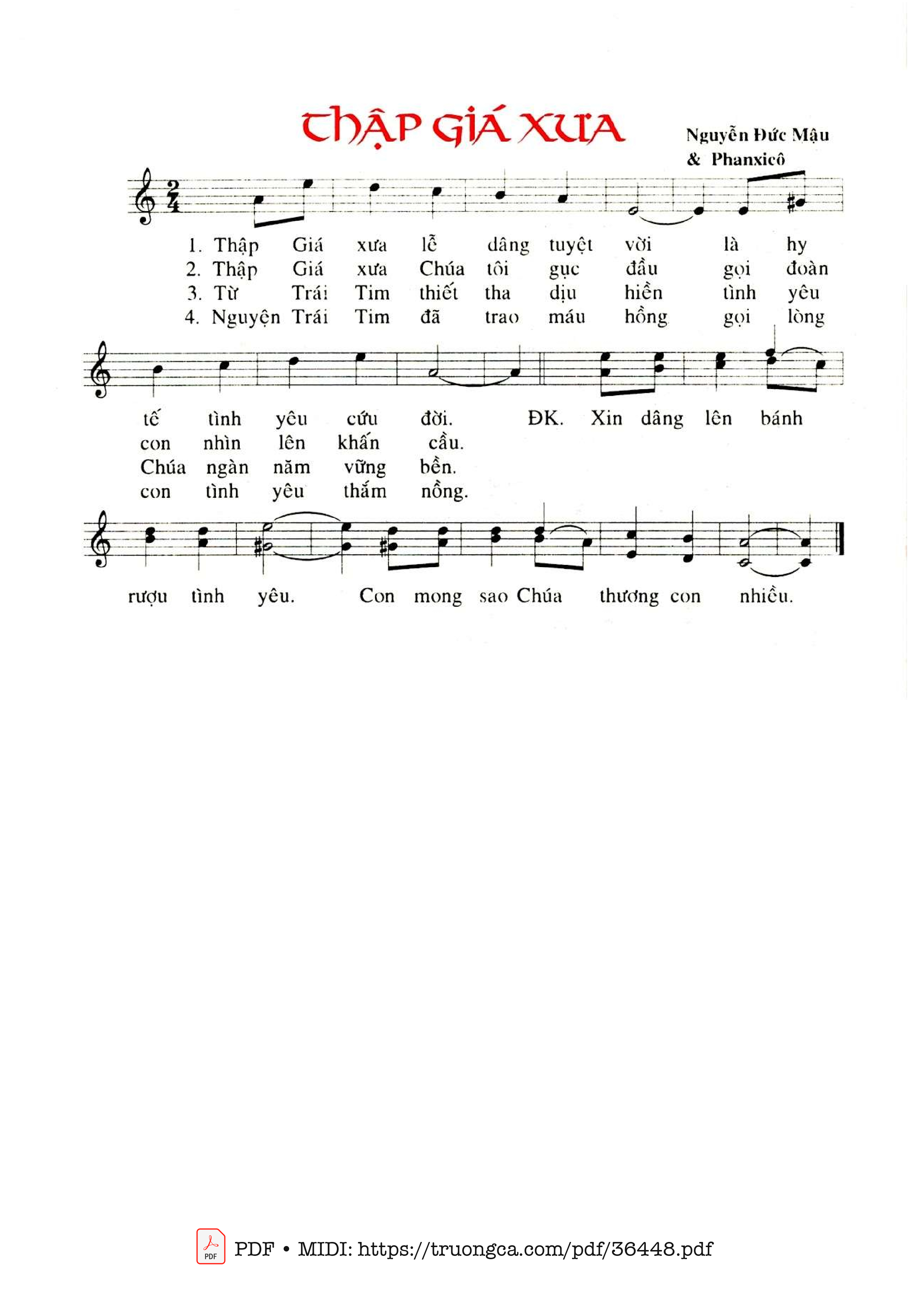 Page 1 of Sheet music PDF Thập Giá Xưa - Nguyễn Đức Mậu &Amp; Phanxicô