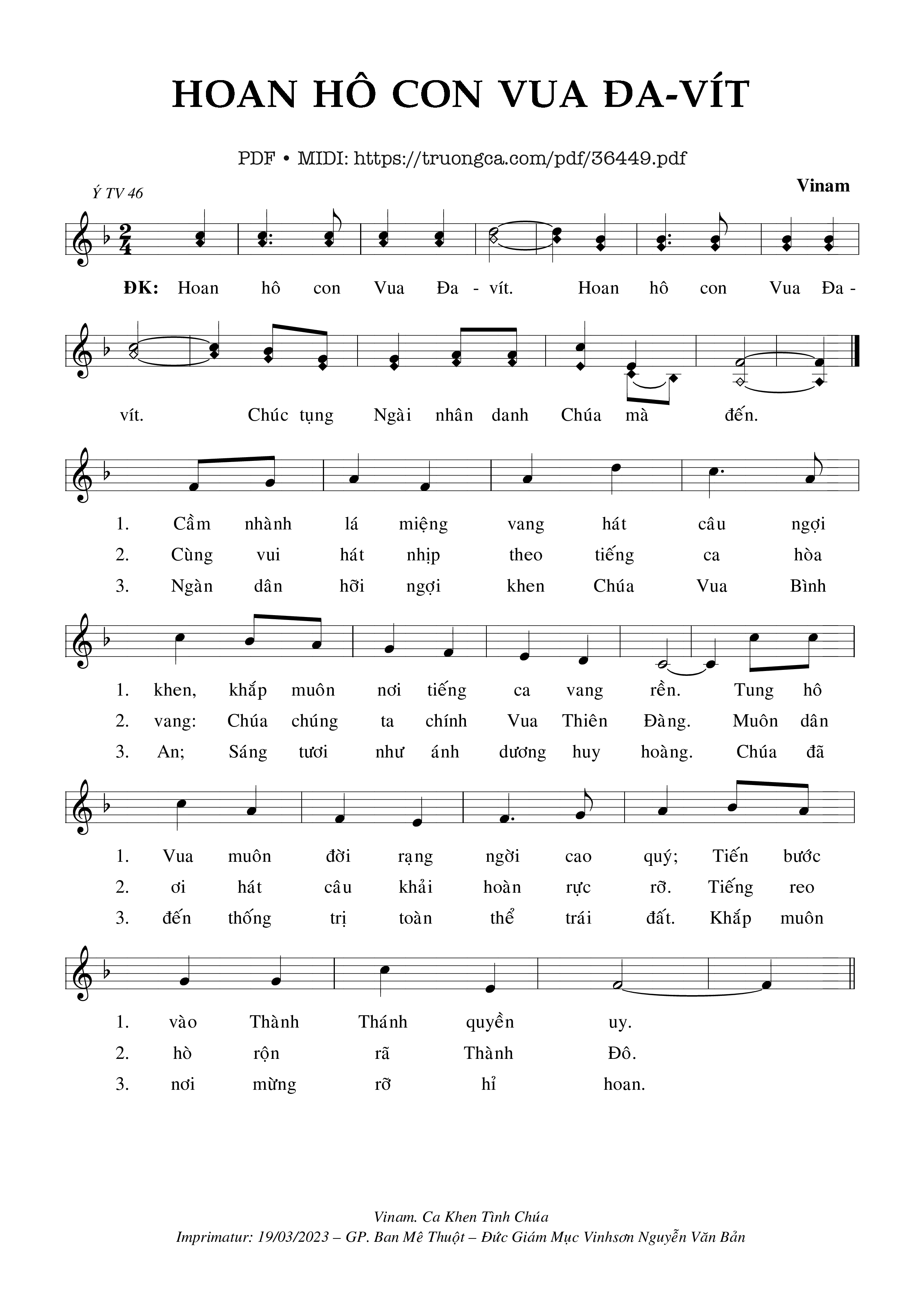 Page 1 of Sheet music PDF Hoan Hô Con Vua Đa-Vít -  Vinam