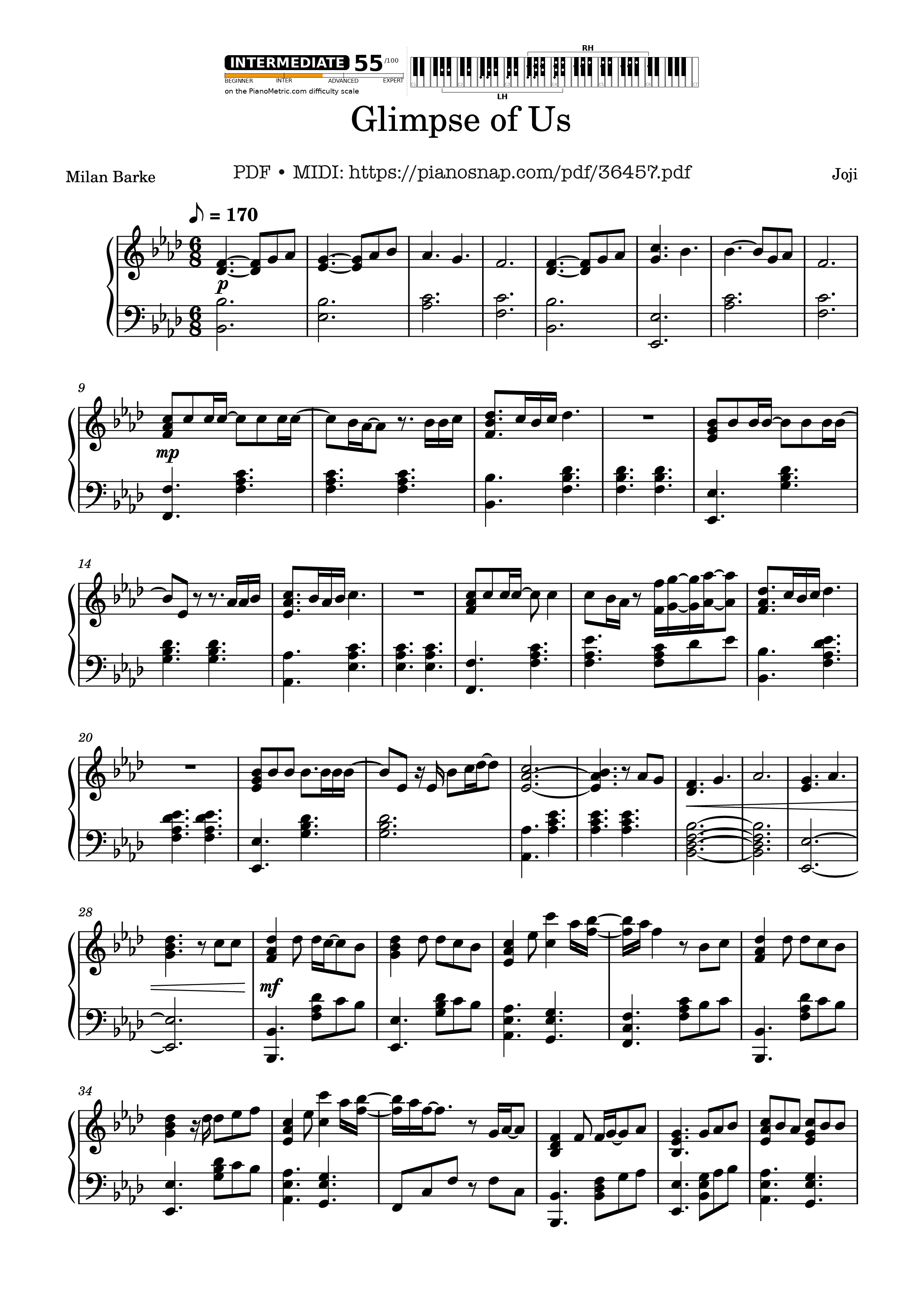 Page 1 of Sheet music PDF Piano Glimpse of Us Piano - Joji
