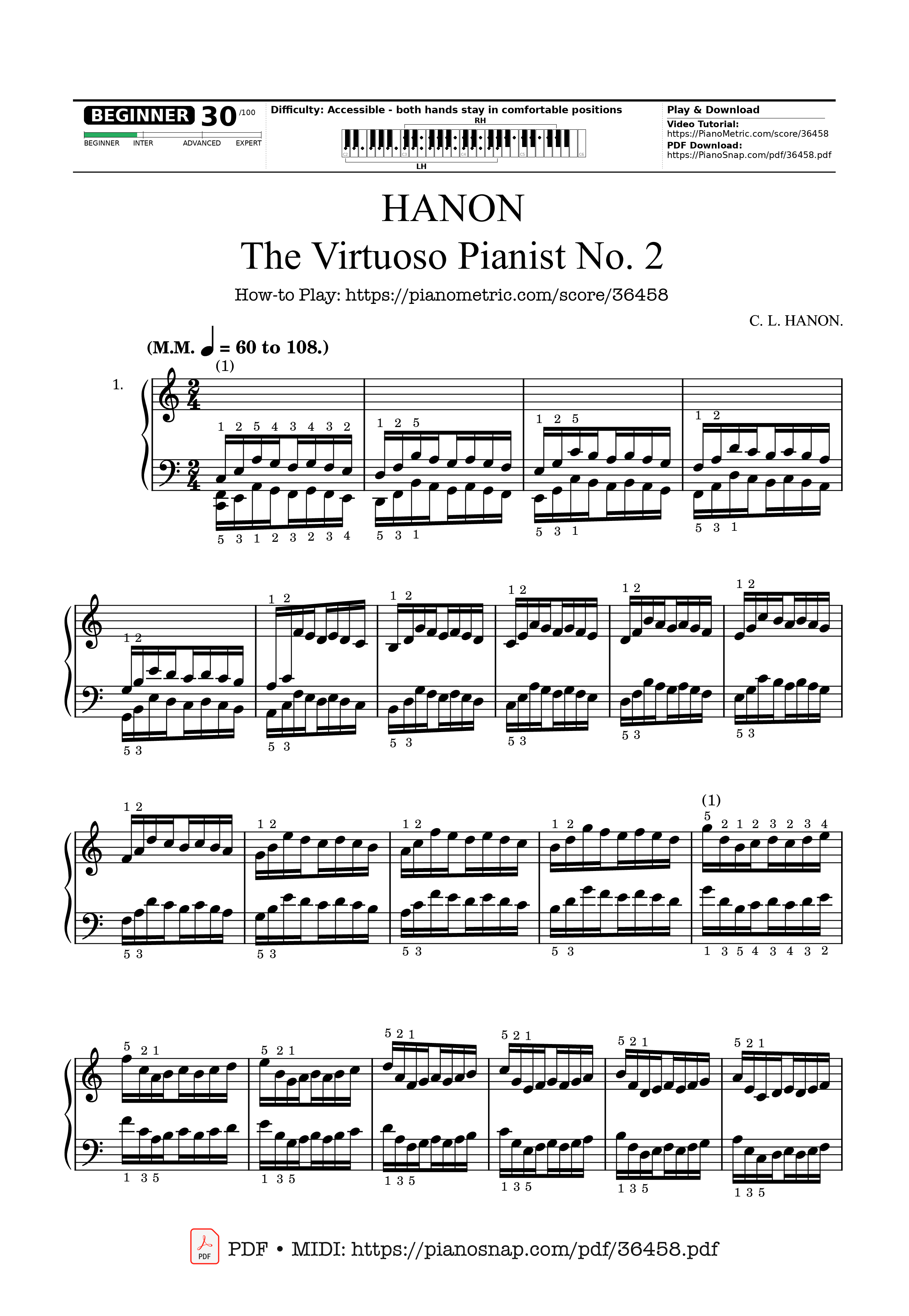 Page 1 of Sheet music PDF Hanon - The Virtuoso Pianist No. 2 -