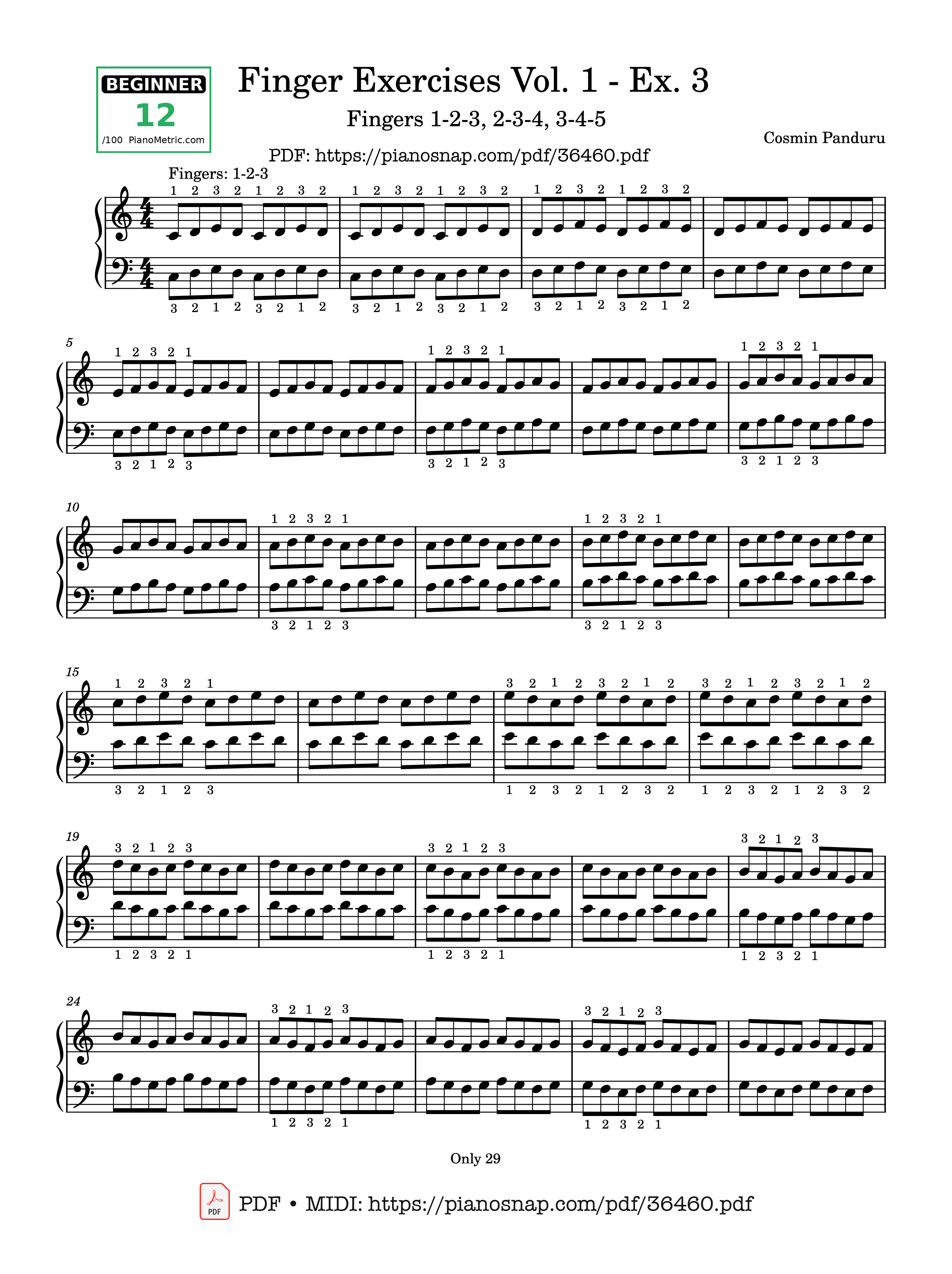 Page 1 of Sheet music PDF Finger Exercises Vol. 1 - Ex. 3 Piano - Cosmin Panduru