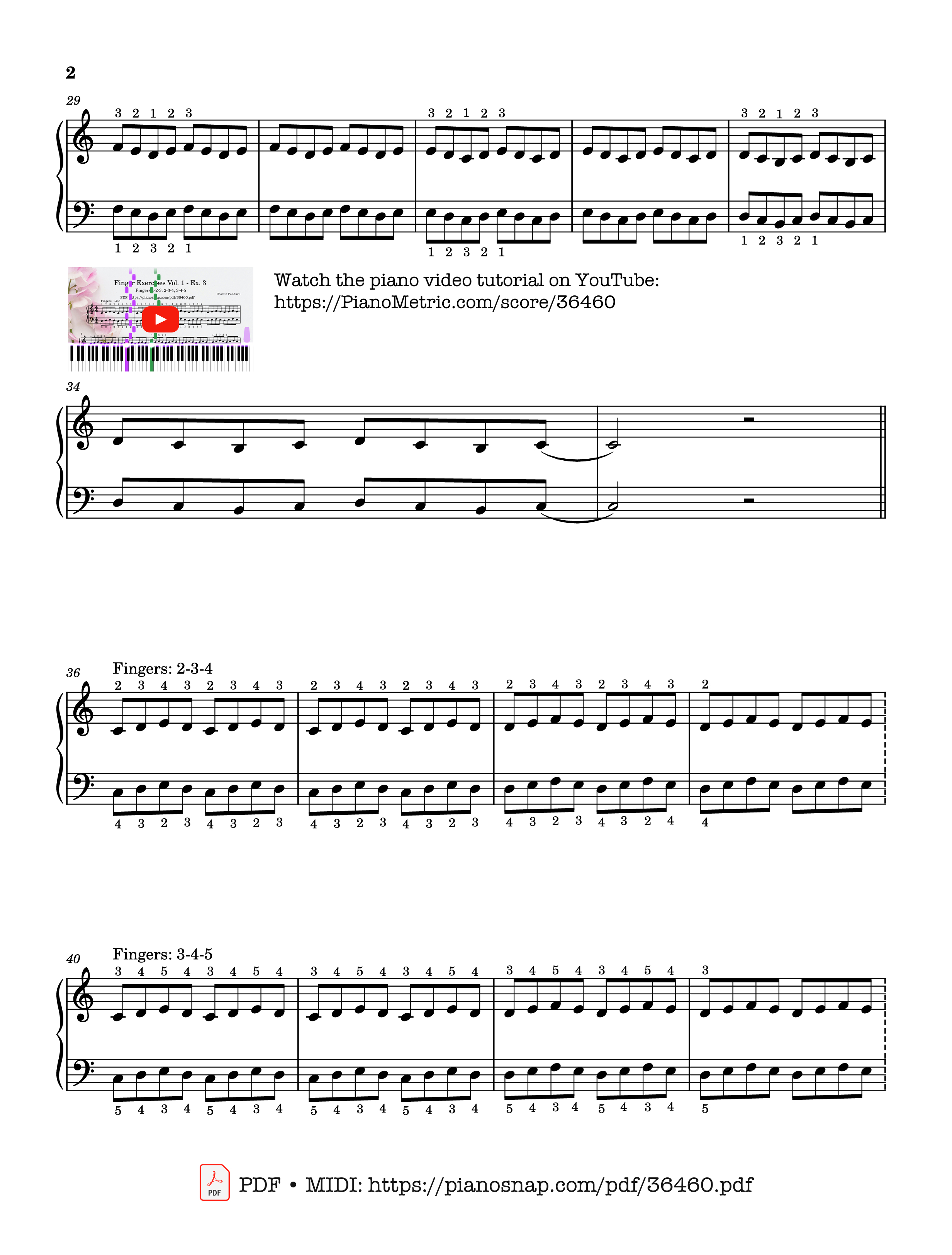 Page 2 of Sheet music PDF Finger Exercises Vol. 1 - Ex. 3 Piano - Cosmin Panduru