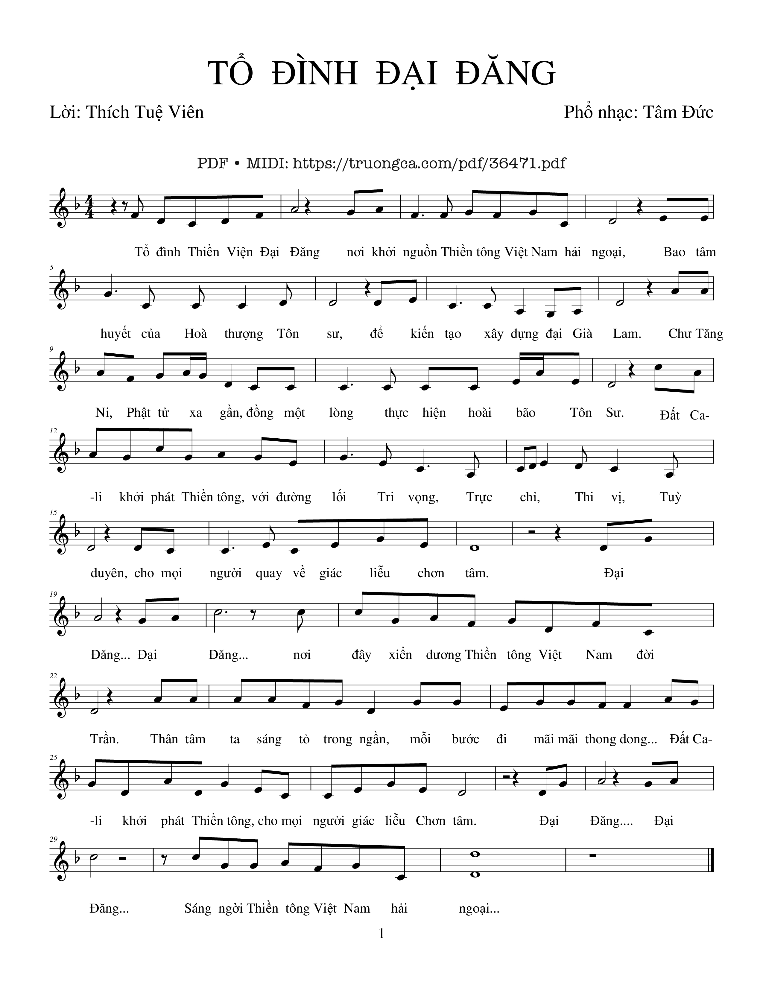 Page 1 of Sheet music PDF Tổ đình Đại Đăng - Tâm Đức