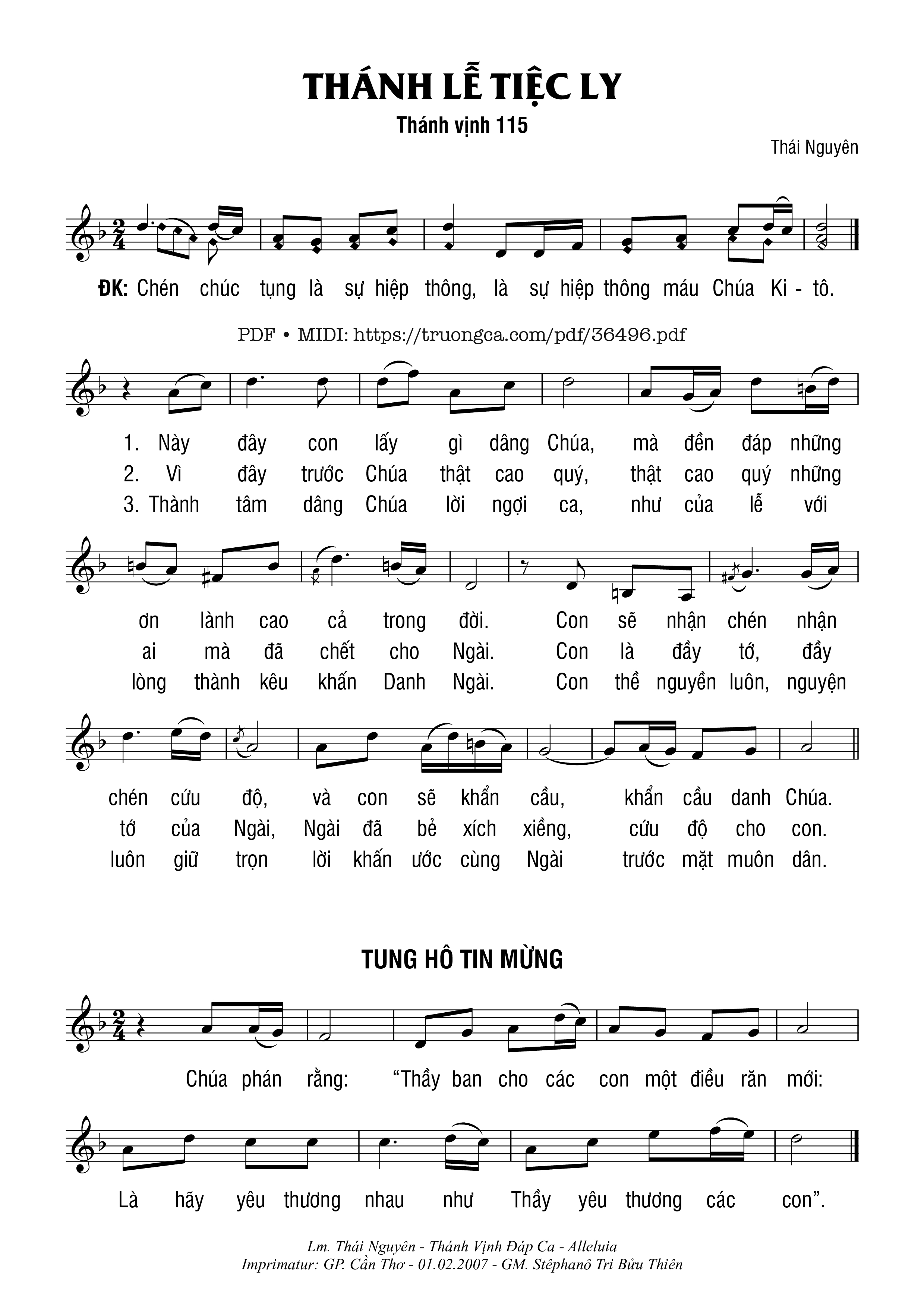 Page 1 of Sheet music PDF Thánh Vịnh 115, Thứ Năm Tuần Thánh - Thái Nguyên