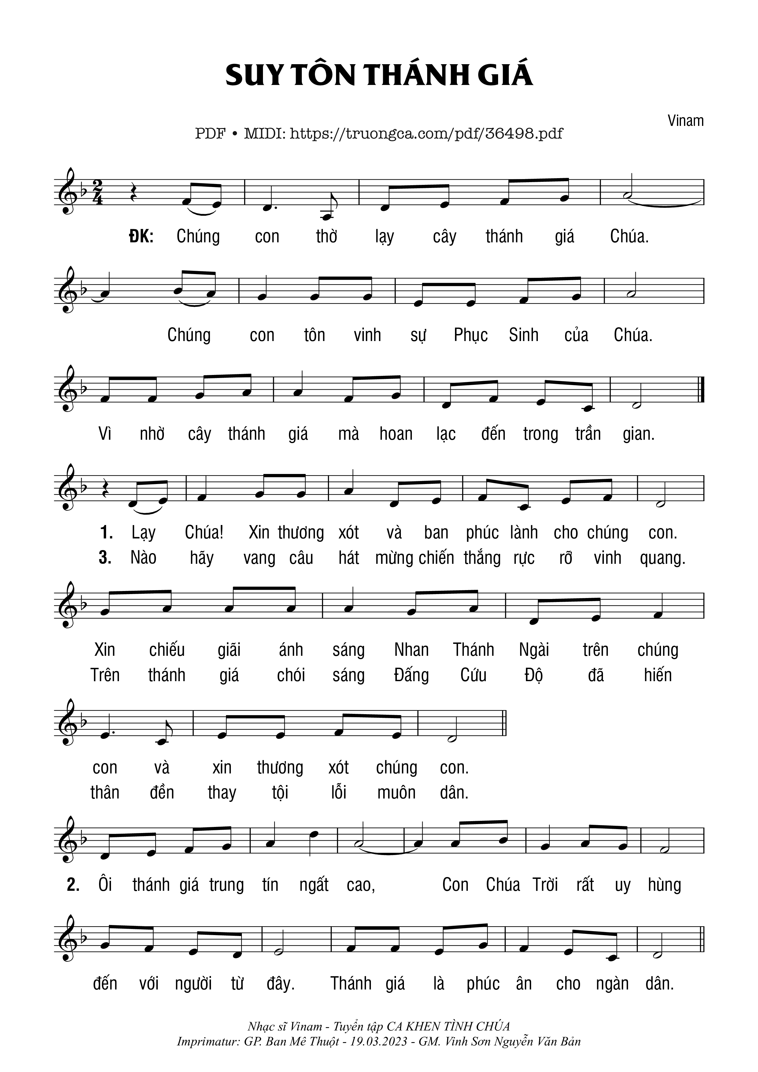 Page 1 of Sheet music PDF Suy Tôn Thánh Giá -  Vinam