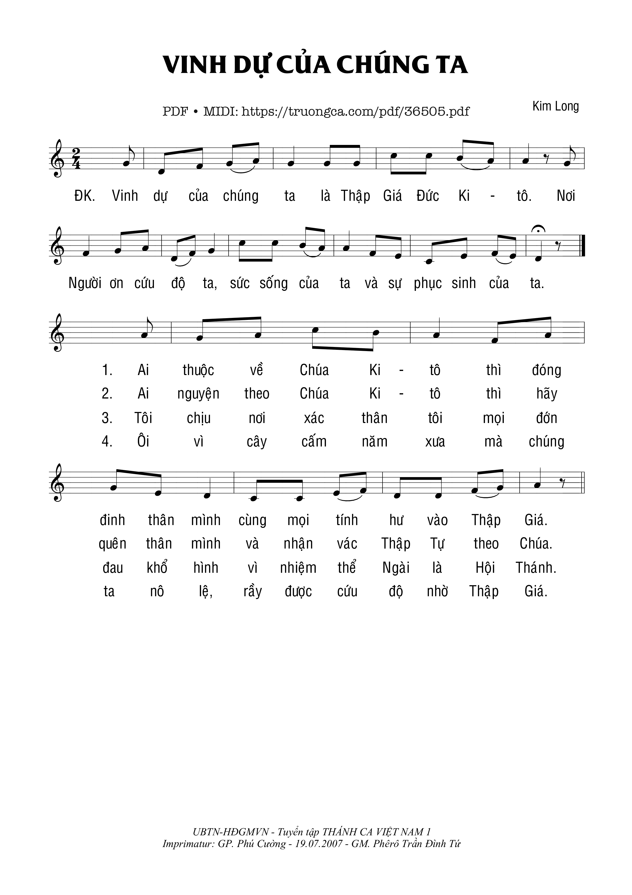 Page 1 of Sheet music PDF Vinh Dự Của Chúng Ta - Kim Long