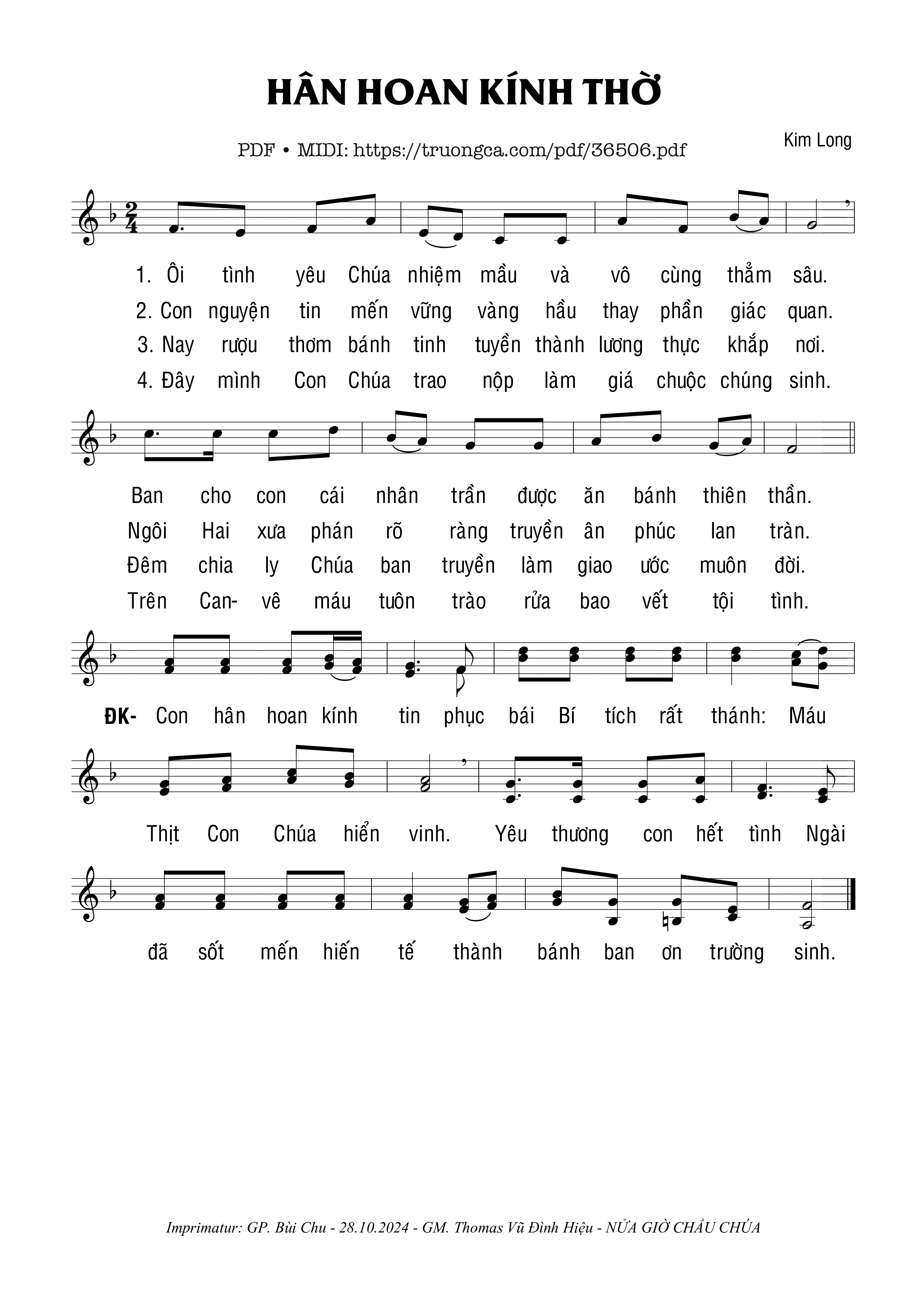 Page 1 of Sheet music PDF Hân Hoan Kính Thờ - Kim Long