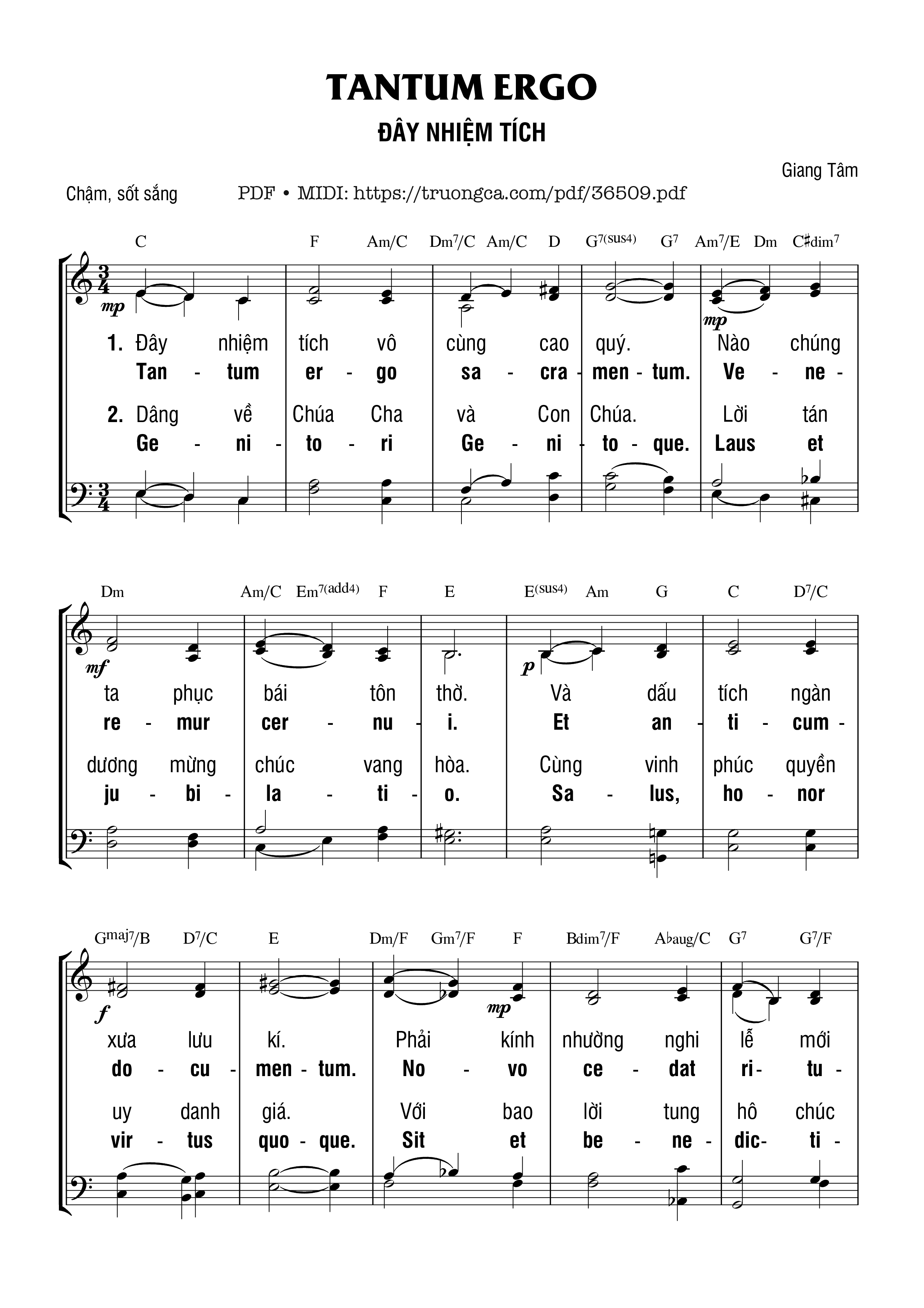 Page 1 of Sheet music PDF Tantum Ergo - Giang Tâm