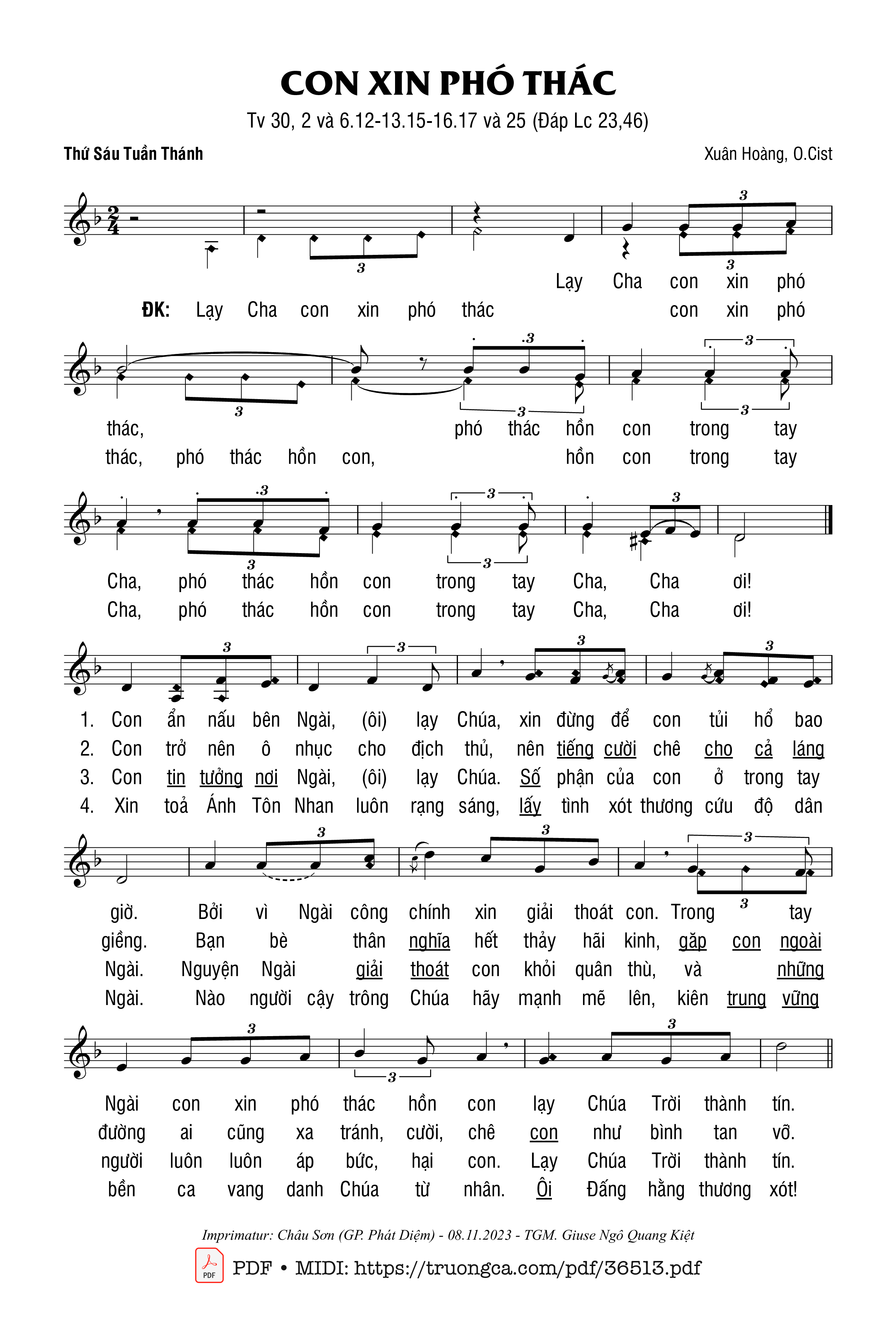 Page 1 of Sheet music PDF Thánh Vịnh 30, Con Xin Phó Thác - Xuân Hoàng