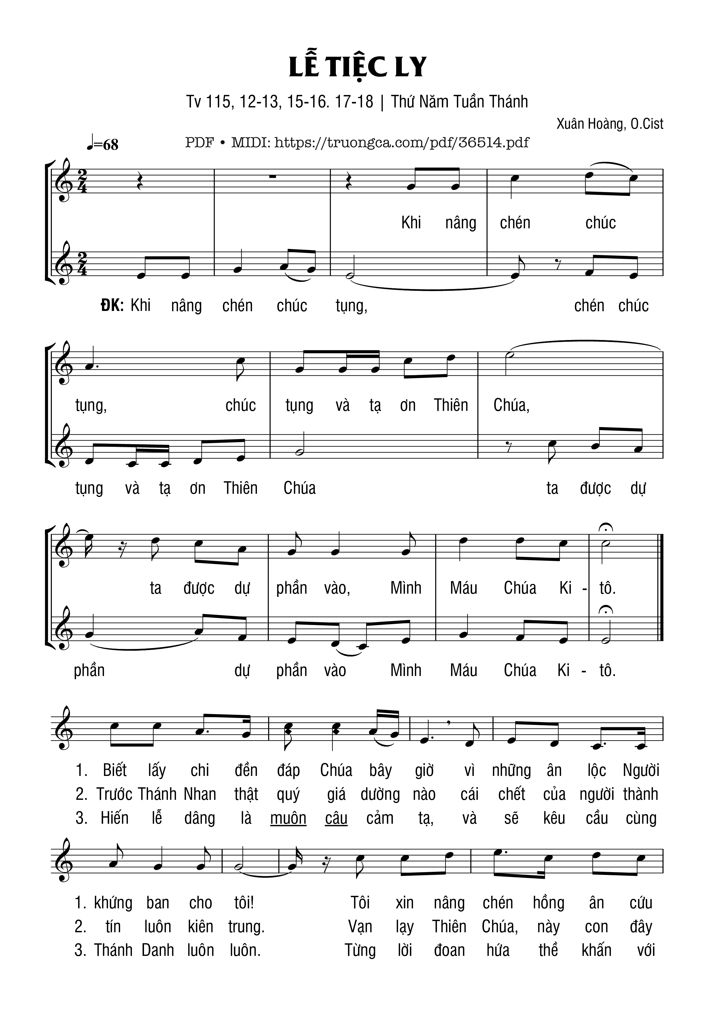 Page 1 of Sheet music PDF Thánh Vịnh 115, Lễ Tiệc Ly - Xuân Hoàng