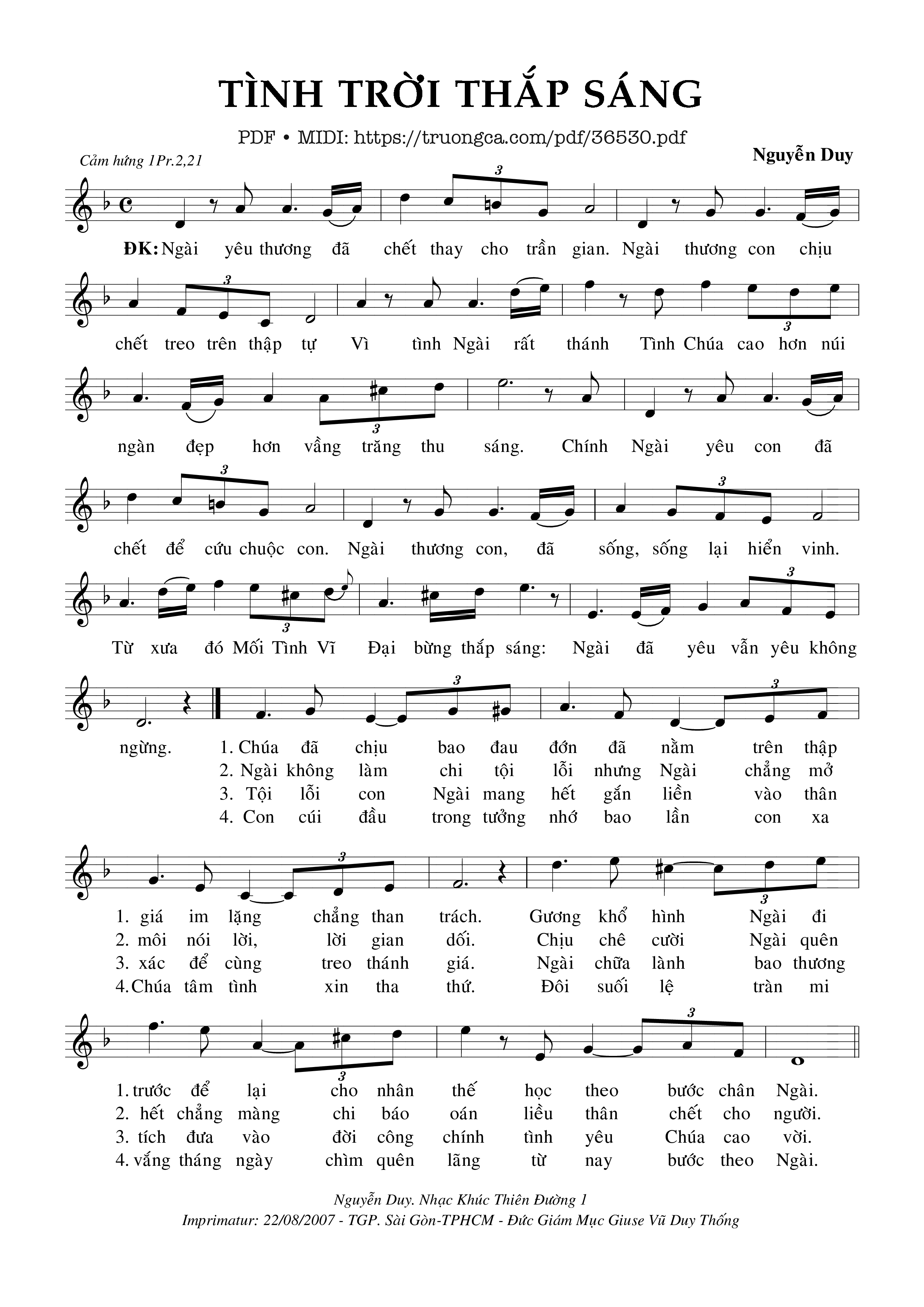 Page 1 of Sheet music PDF Tình Trời Thắp Sáng - Nguyễn Duy