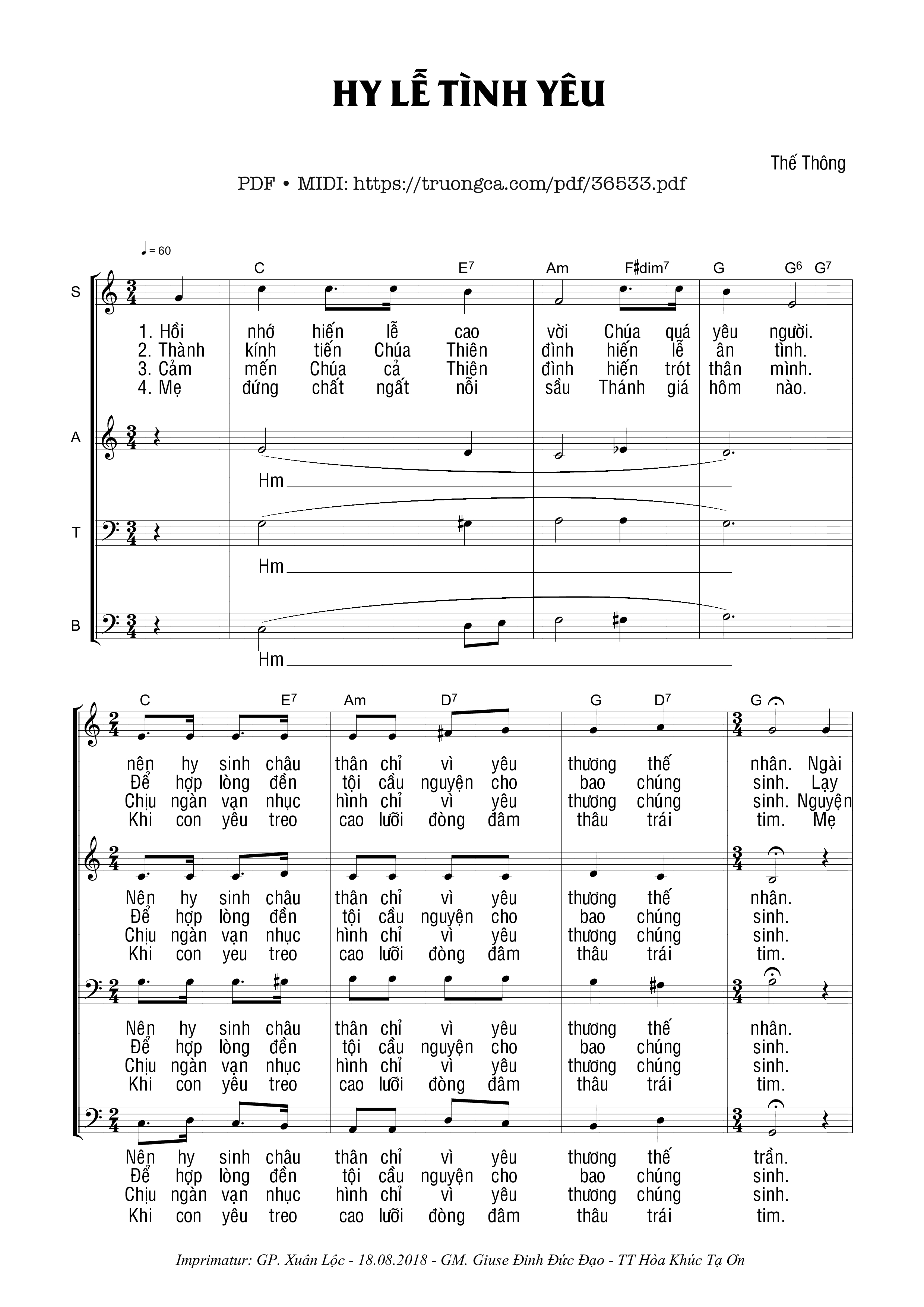 Page 1 of Sheet music PDF Hy Lễ Tình Yêu - Thế Thông