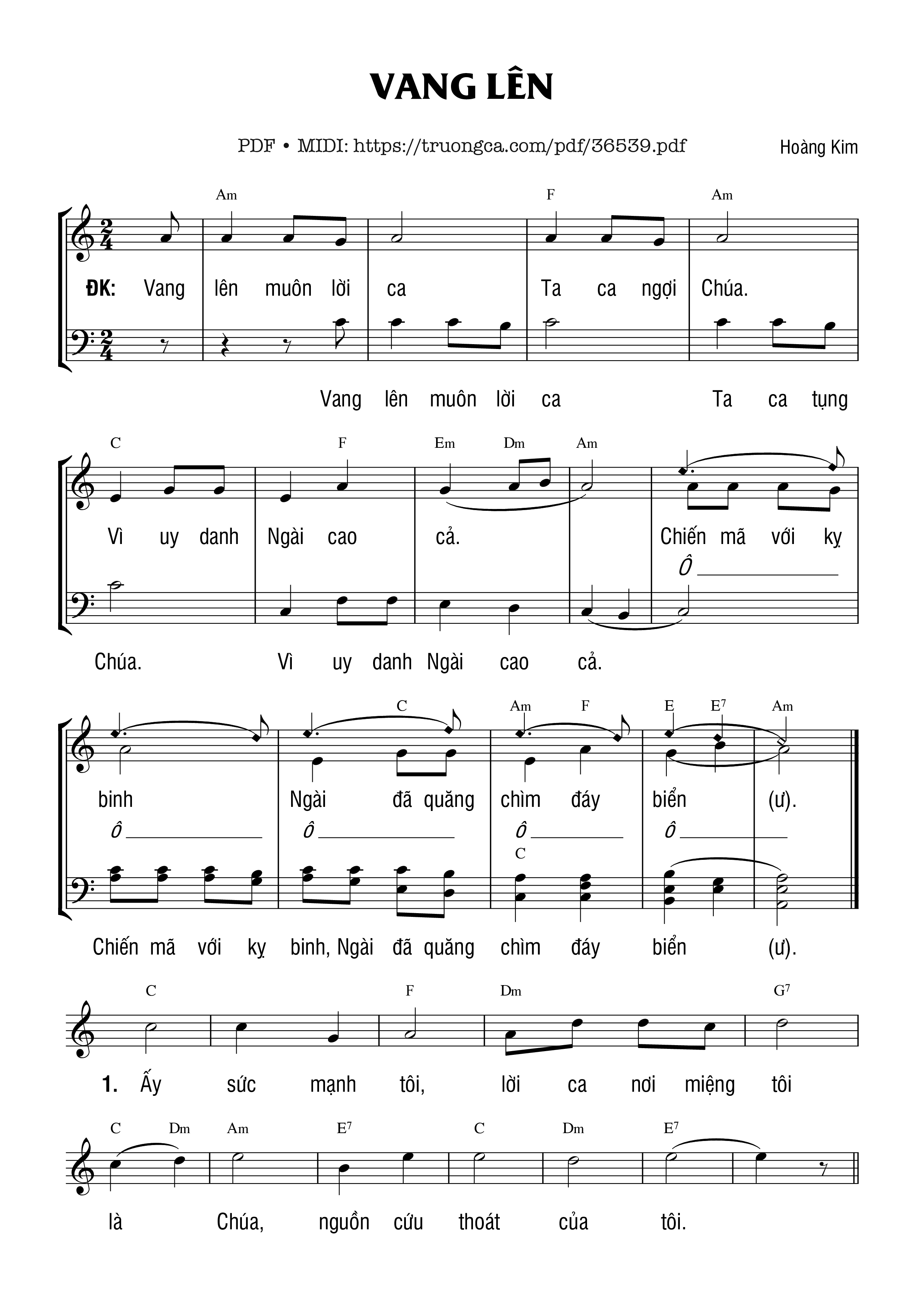 Page 1 of Sheet music PDF Vang Lên - Hoàng Kim
