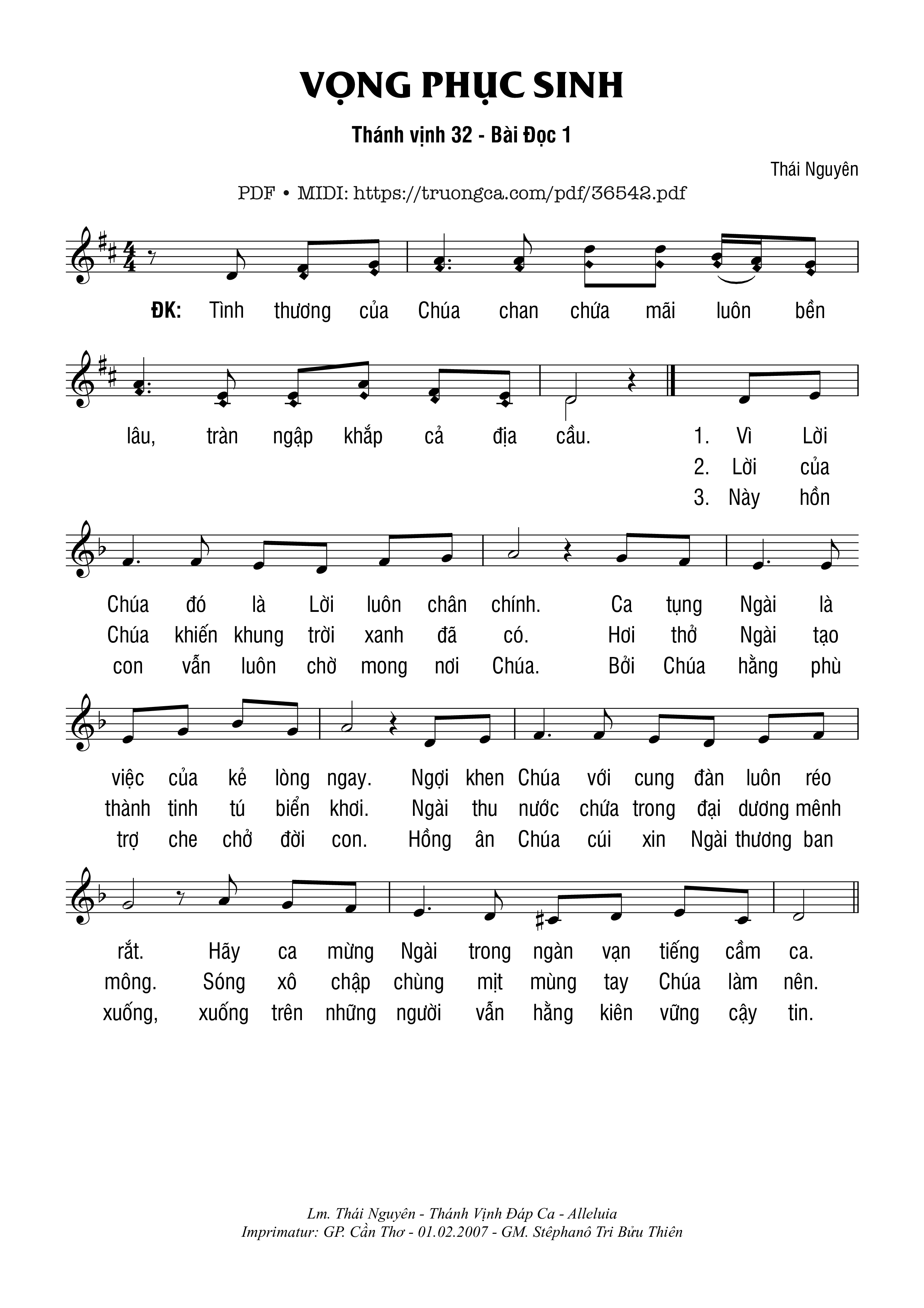 Page 1 of Sheet music PDF Thánh Vịnh 32, Vọng Phục Sinh - Bài Đọc 1 - Thái Nguyên