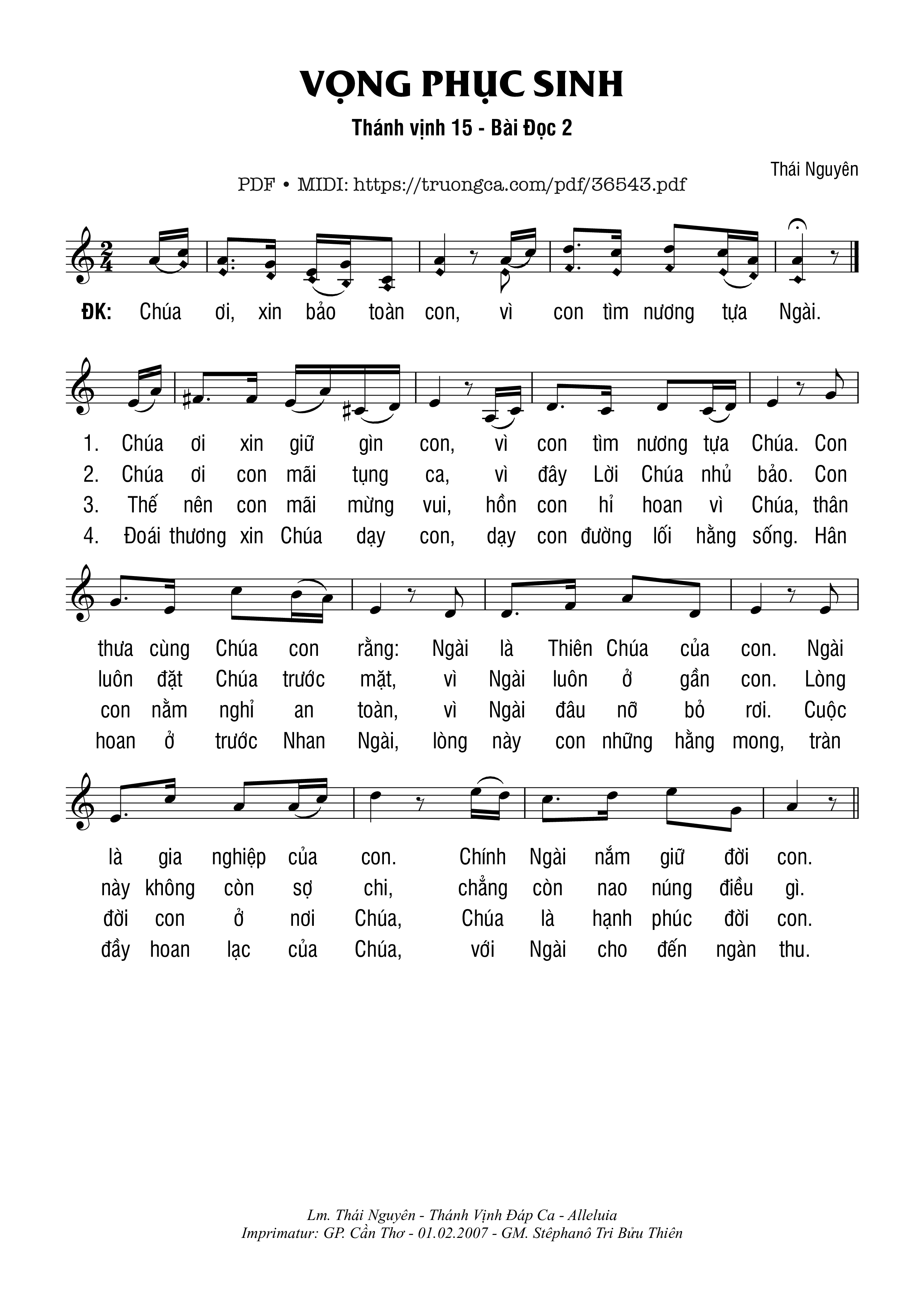 Page 1 of Sheet music PDF Thánh Vịnh 15, Vọng Phục Sinh - Bài Đọc 2 - Thái Nguyên