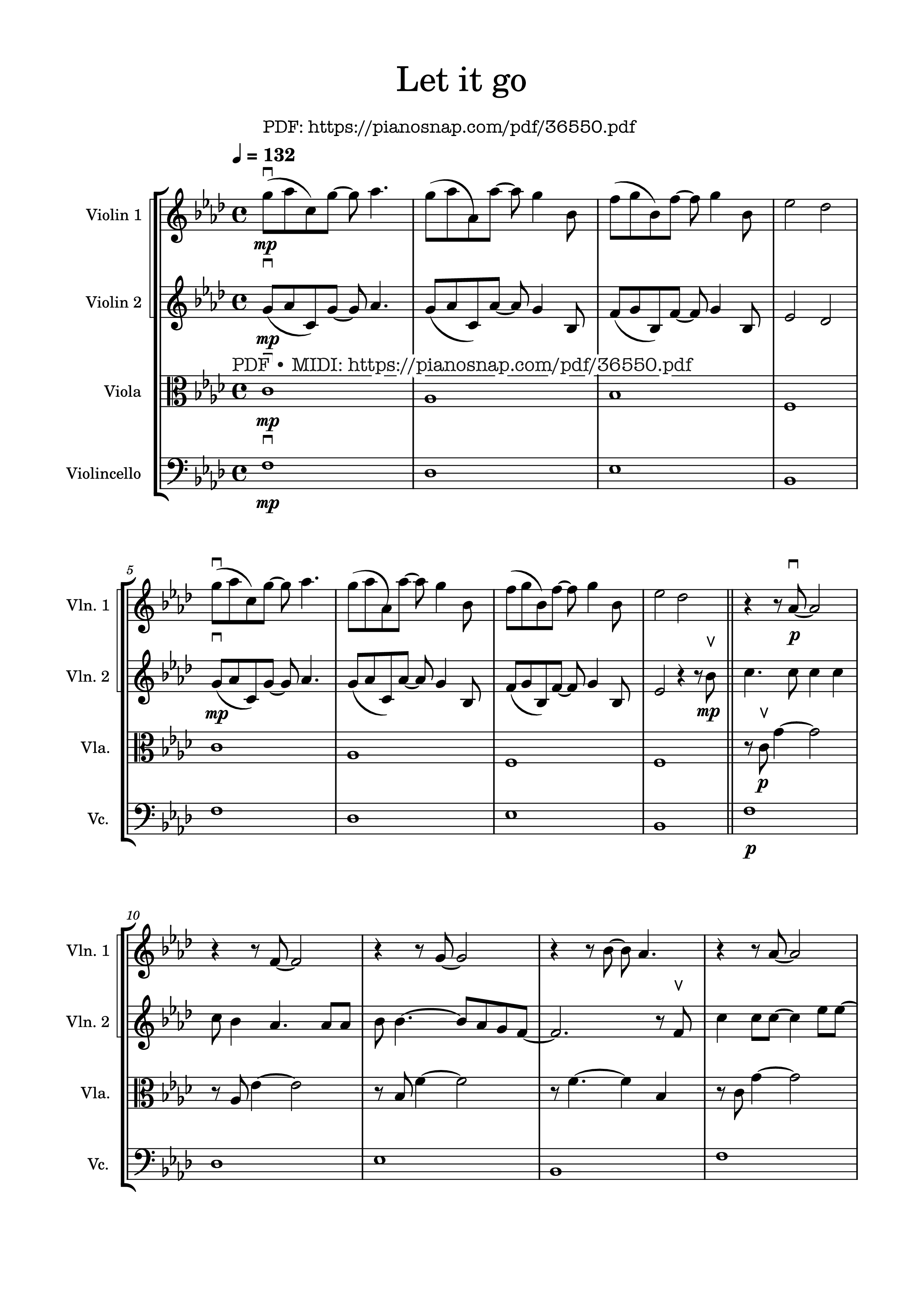 Page 1 of Sheet music PDF Let It Go - string quartet Violin - Walt Disney