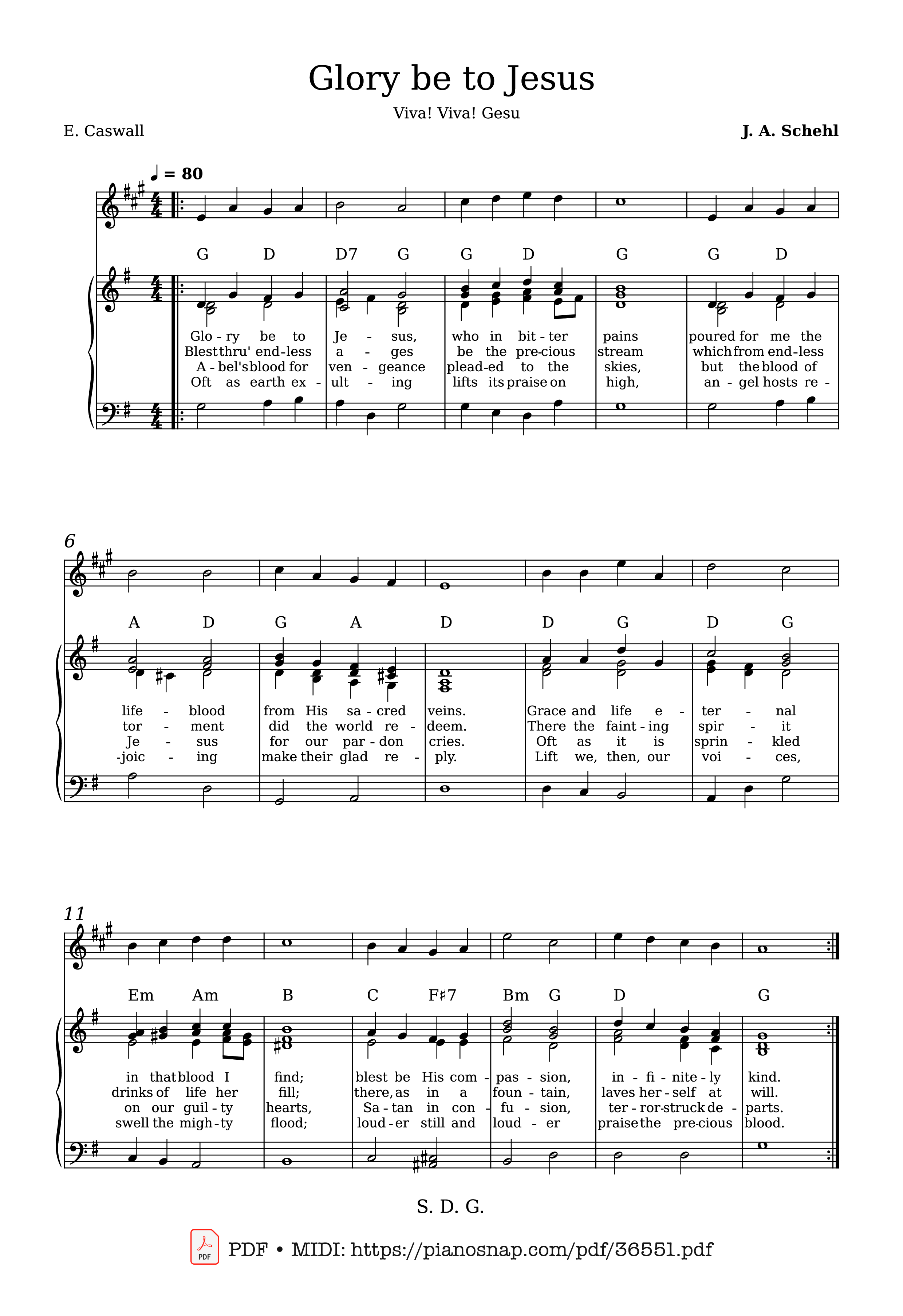 Page 1 of Sheet music PDF Piano Glory be to Jesus - Catholic Hymn - J. A. Schehl