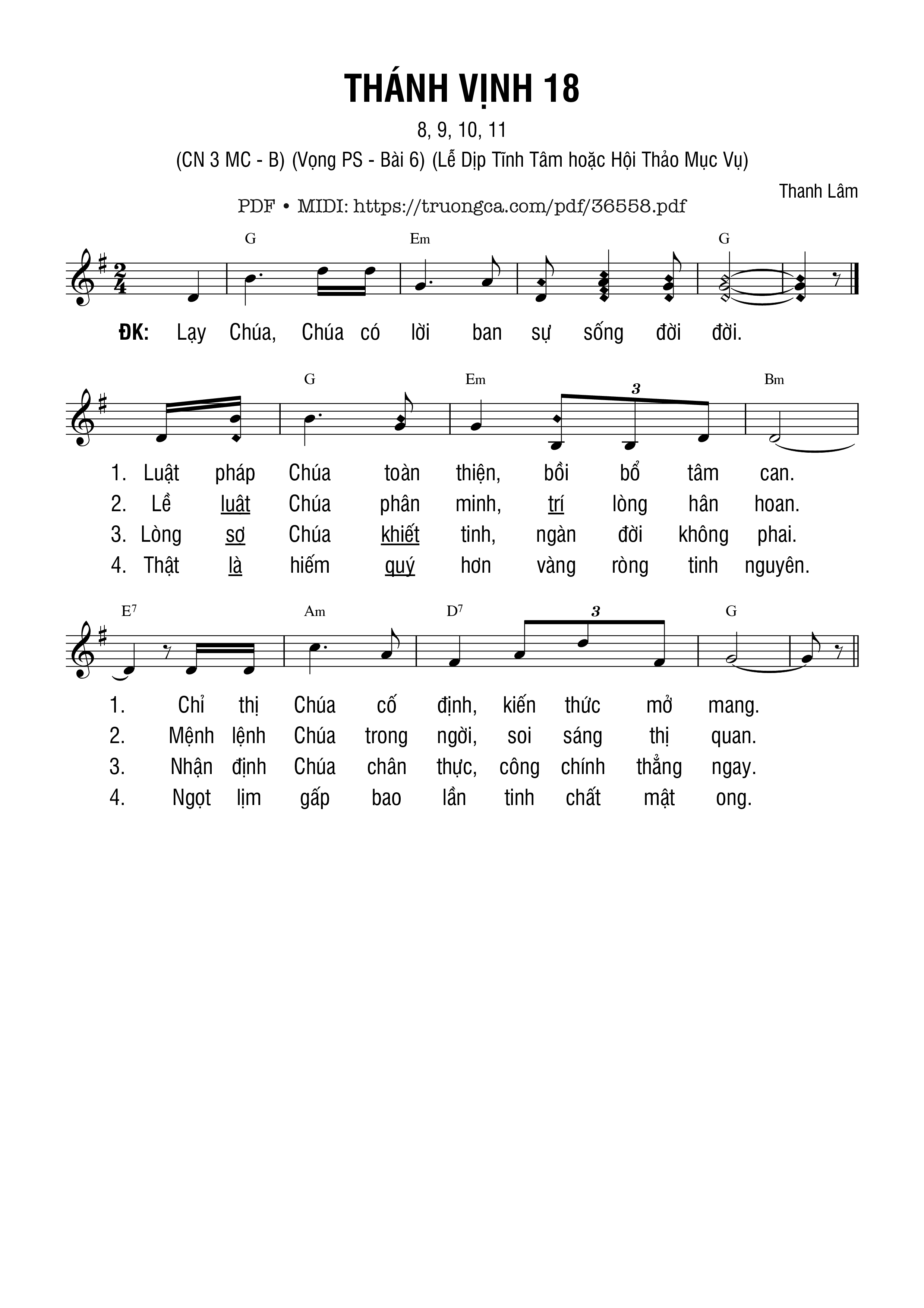 Page 1 of Sheet music PDF Thánh Vịnh 18, Vọng Phục Sinh - Bài 6 - Thanh Lâm